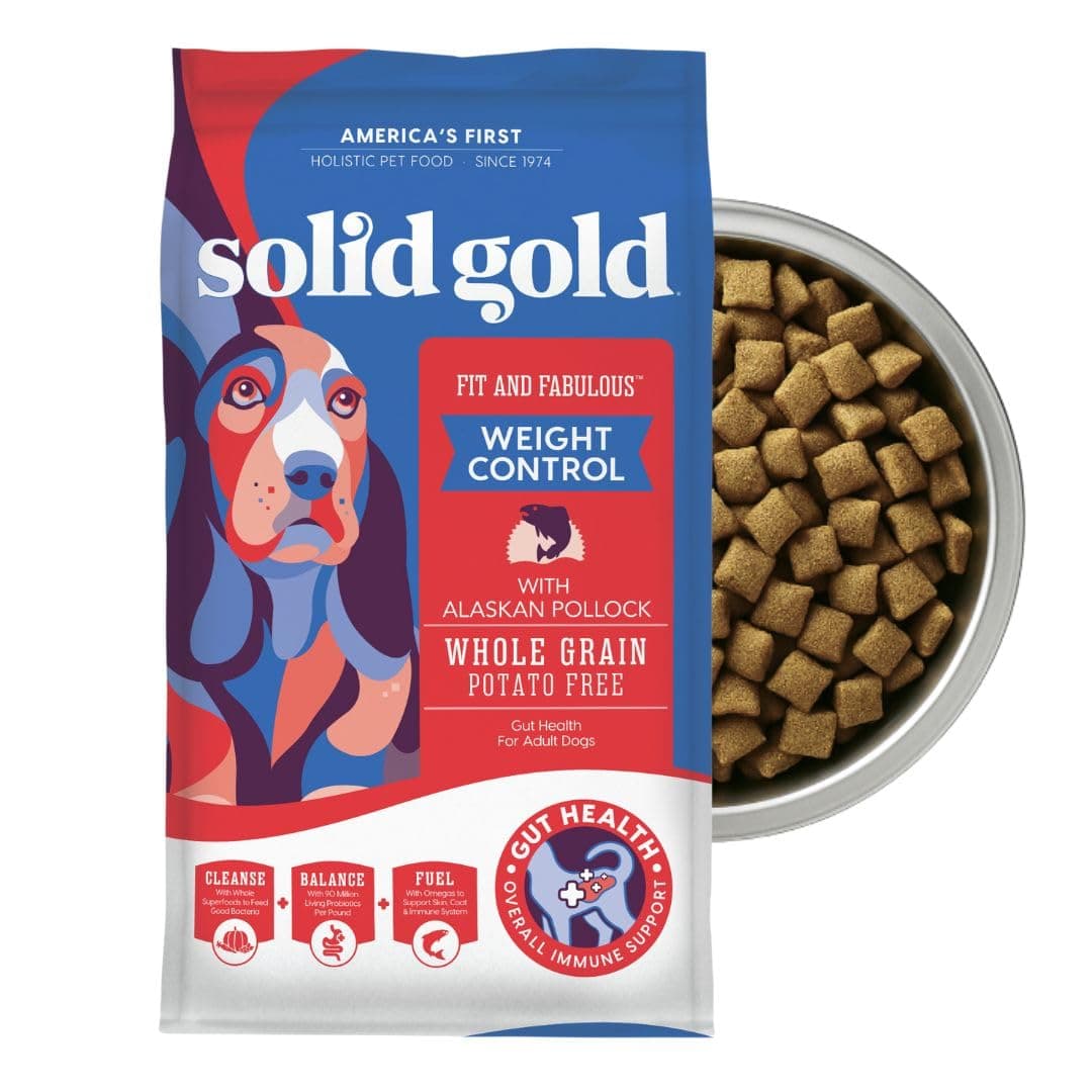 Solid Gold Healthy Weight Management Dry Dog Food for Adult & Senior Dogs - With Pollock, Whole Grain & Probiotics for Gut Health & Digestion Support - Dry Dog Food for Weight Management Support –24LB