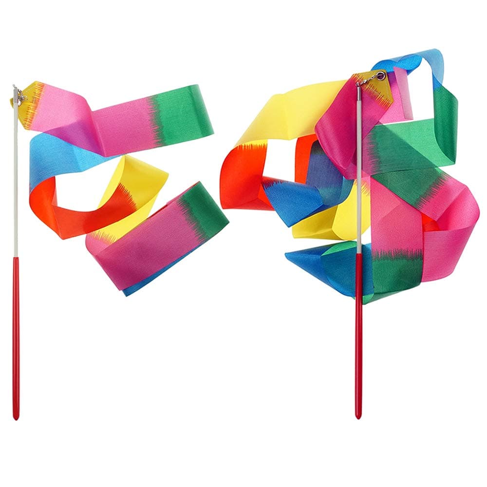 Rainbow Rhythmic Gymnastics Ribbon Wands Praise Dancing Streamers for Kids Baton Twirling Talent Shows Artistic Dancing, 2 Pack by Baryuefull (Colored Flame)
