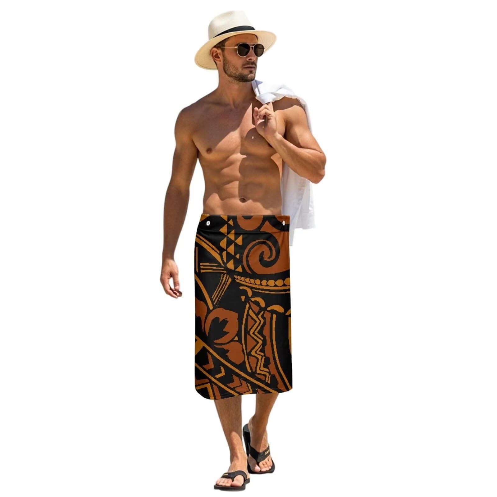 Men's Polynesian Pareo Hawaiian Wrap Skirt Tropical Beachwear Cover-Up Pacific Island Ethnic Print