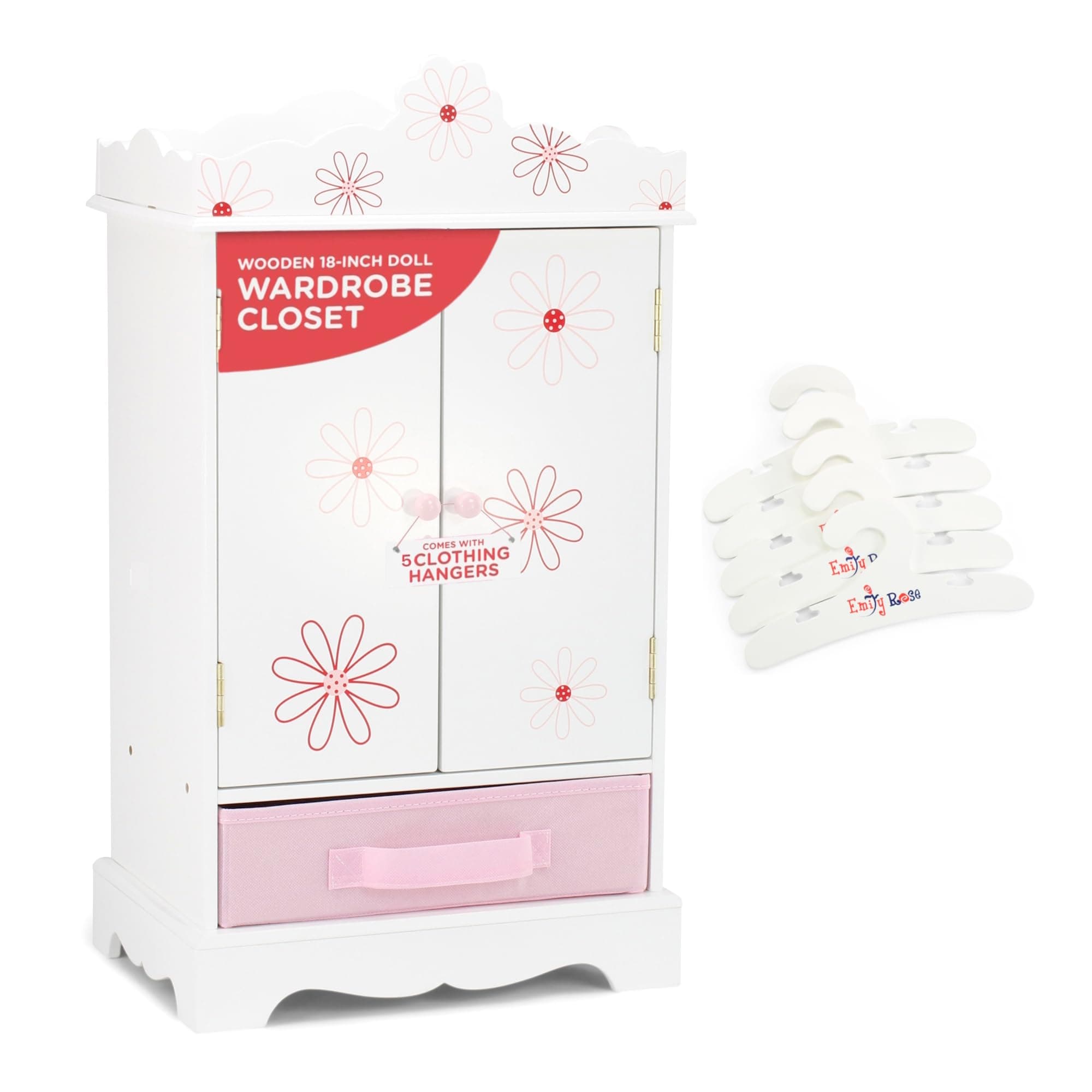 Emily Rose 18 Inch Doll Closet Floral Design | Doll Clothes Storage Furniture Armoire with Hangers | Fits 18" American Girl Doll Clothes - Storage for 18 Inch Doll Clothes