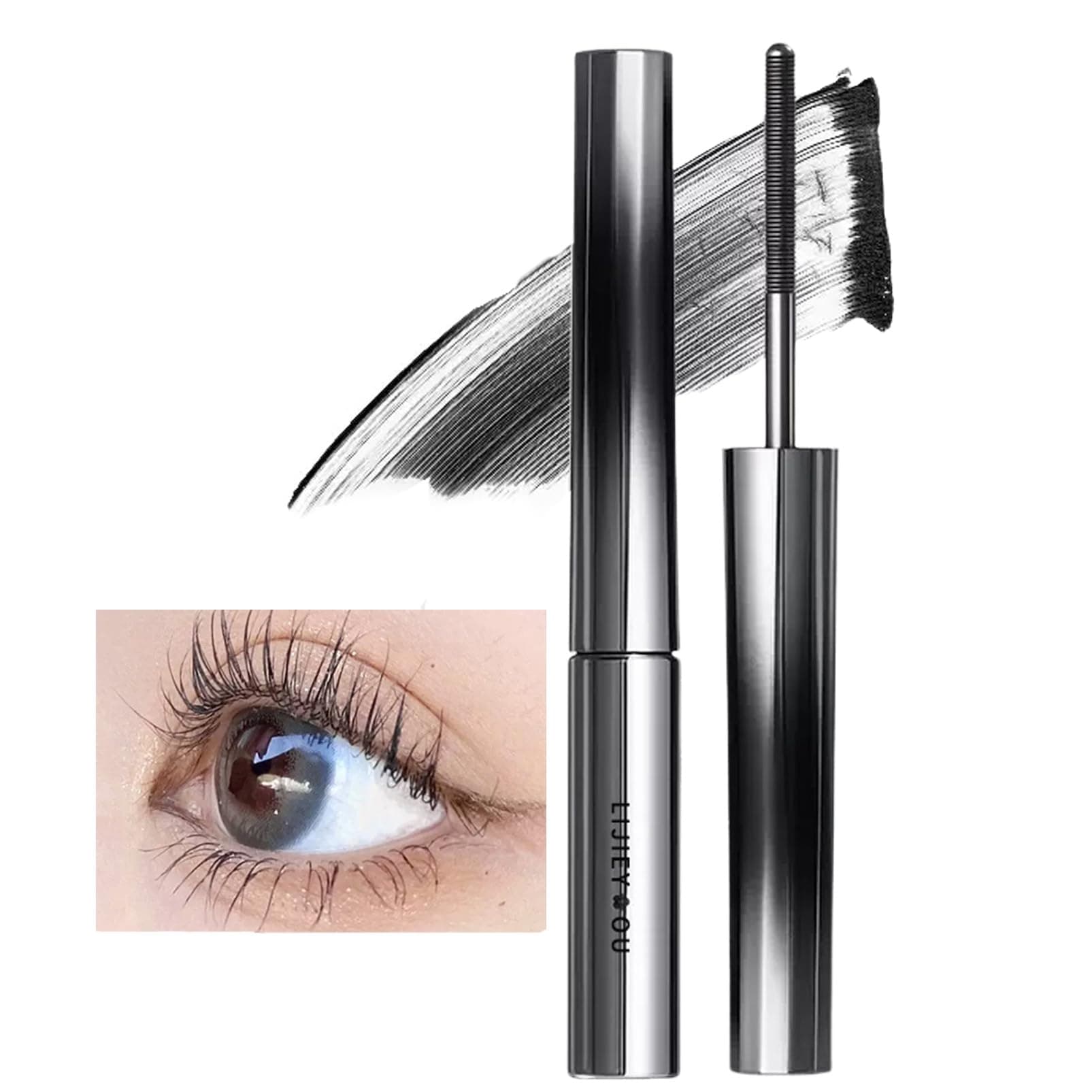 Iron Mascara - Black 3D Waterproof Bristleless, Curling Eyelash, Washable Extra Slim Metal, Long Lasting