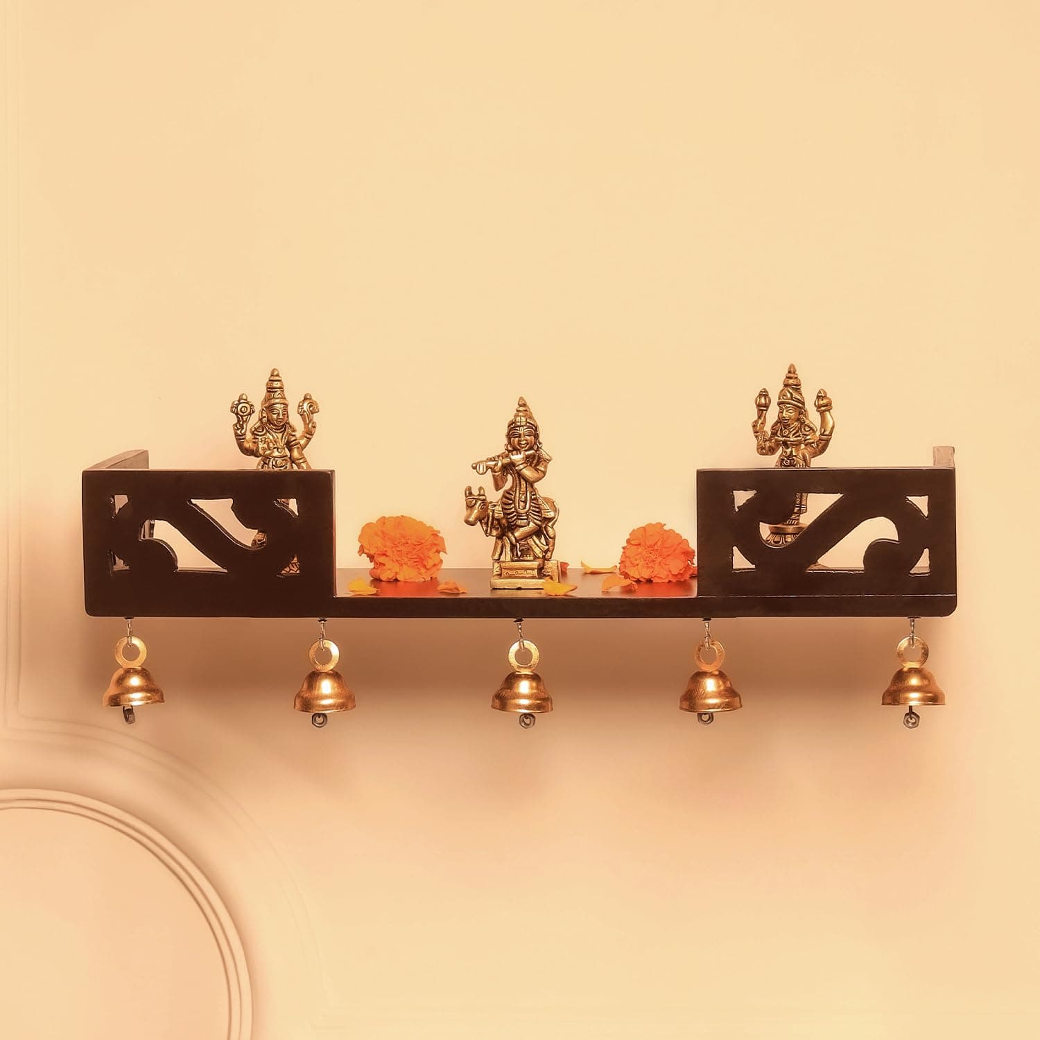 Ekhasa Wooden Pooja Mandir for Home Wall Mounted | God Temple | Puja Stand | Pooja Unit With LED Spotlight | Temple for Office
