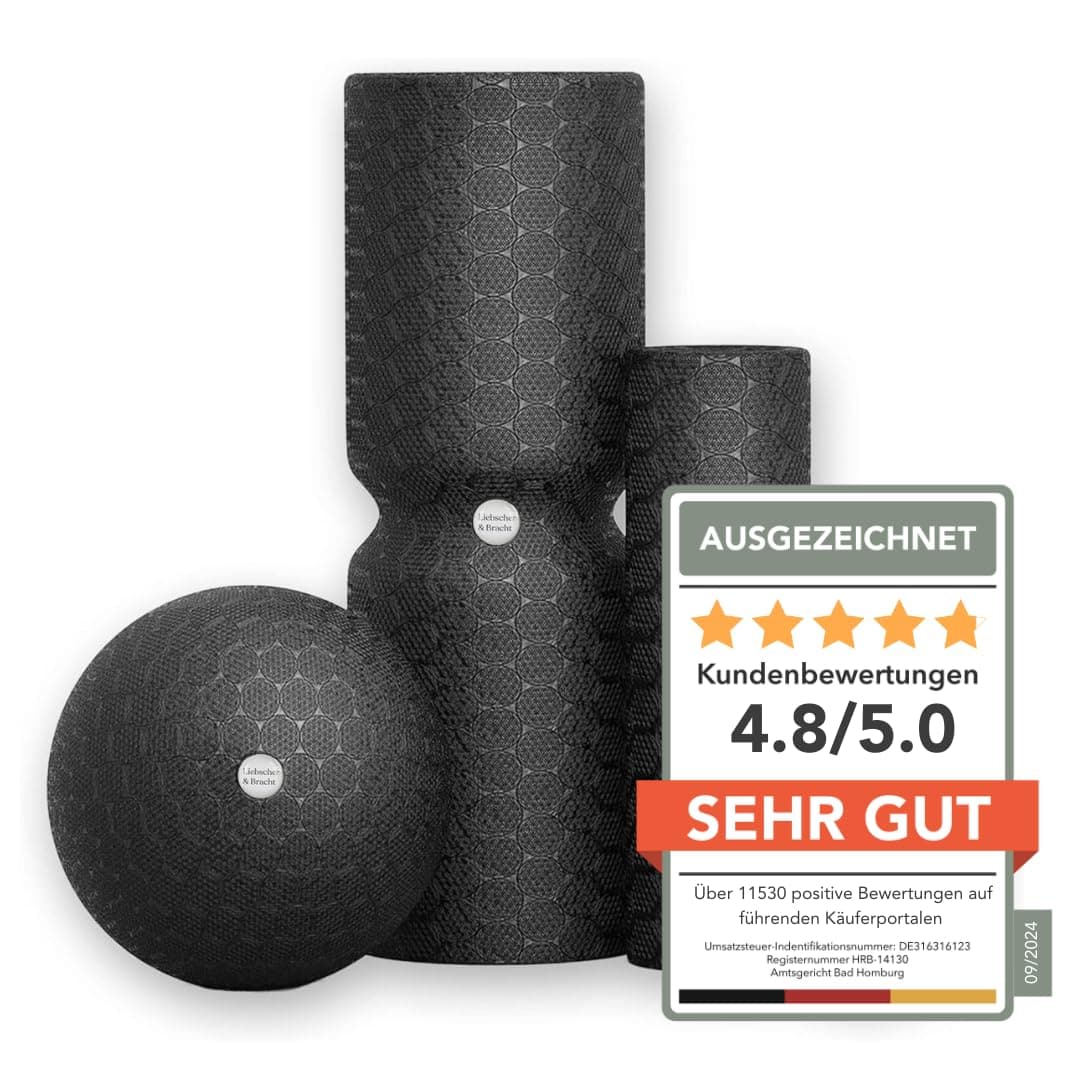 Liebscher & Bracht Original Fascia Set: Fascia Roller and Fascia Ball (2 of each) Fascia Roller Set, Massage Ball & Rollers, Made in Germany, Exercise App