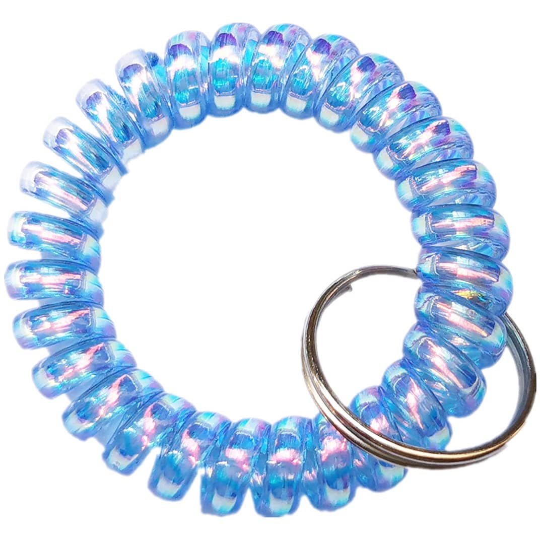 Pack of 5 TPU Plastic Soft Flexible Elastic Sturdy Colorful Rainbow Spring Spiral Coil Wristband Key Chain Ring Holder (Color 1)