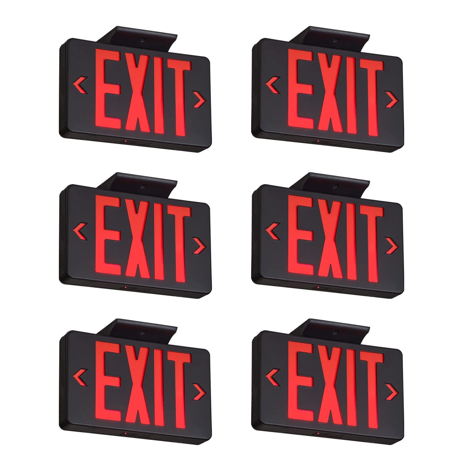 TANLUX Red Exit Sign with Black Housing, LED Emergency Exit Light with Battery Backup, UL Listed, Hardwired Exit Signs with Emergency Lights, Commercial Emergency Lights for Business - 6 Pack