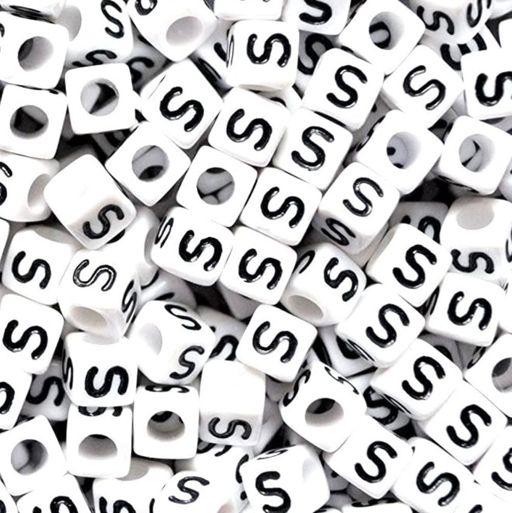 100 pcs 6mm White Cube Letter Alphabet Acrylic Beads Single & Mixed Letters (S)