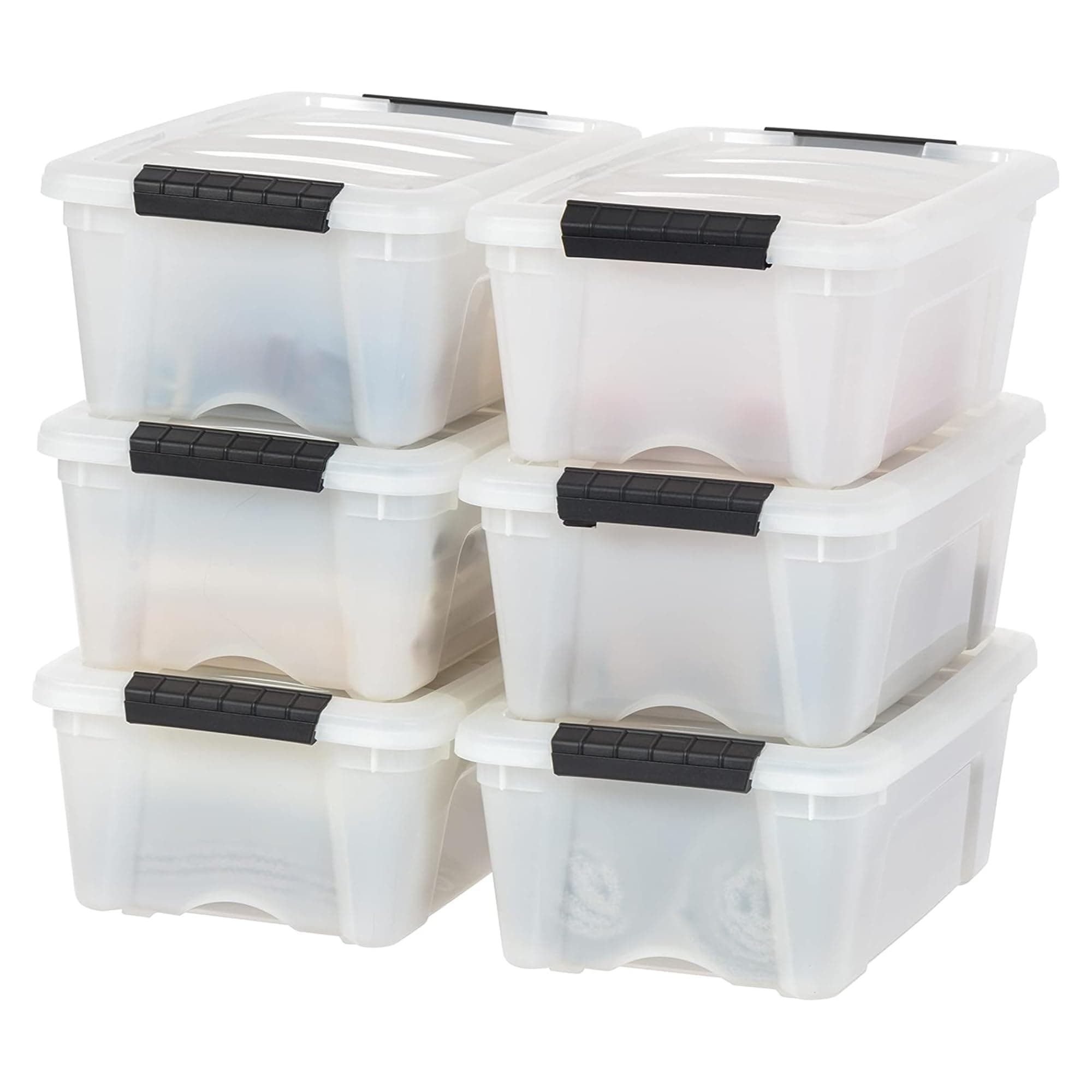 IRIS USA 13 QT Plastic Storage Box with Lid and Latches - 6 Pack - BPA-Free, Discreet Organizing Solution, Durable Nestable Stackable Containers, Secure Pull Handle - Pearl