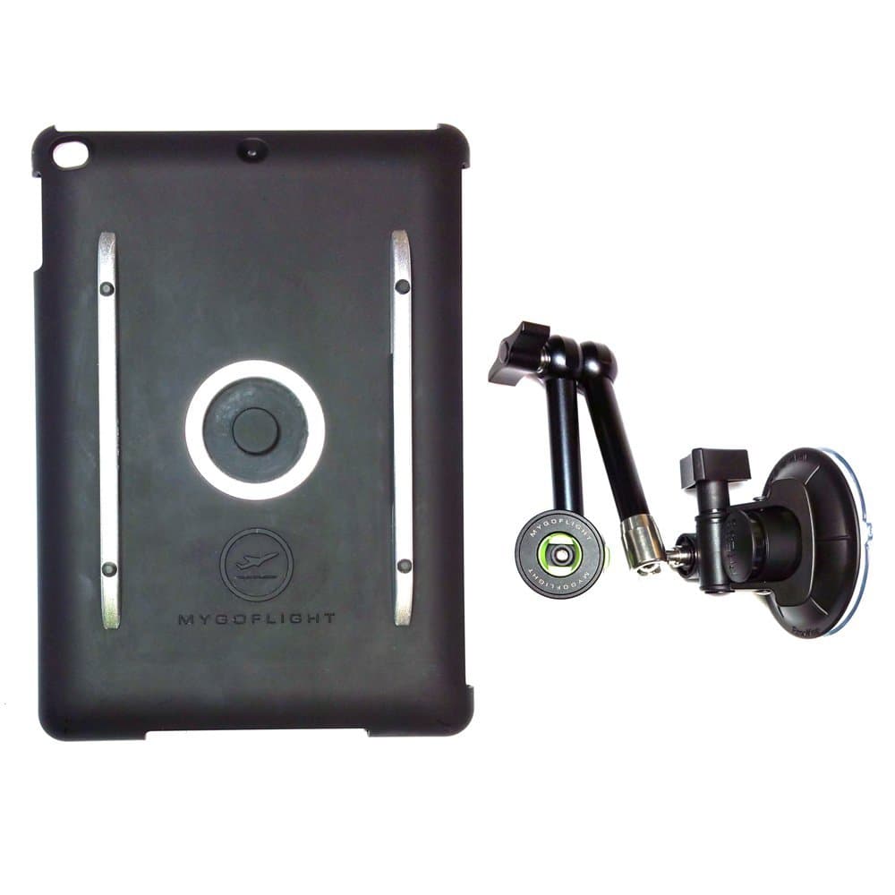 Flex Suction Cup Articulated Arm Sport Mount and iPad Air 1/2/3 iPad Pro 9.7” iPad 9.7” Polycarbonate Pilot Kneeboard Everyday Case Kit for Airplane Car RV Truck Boat Windshield Mounting