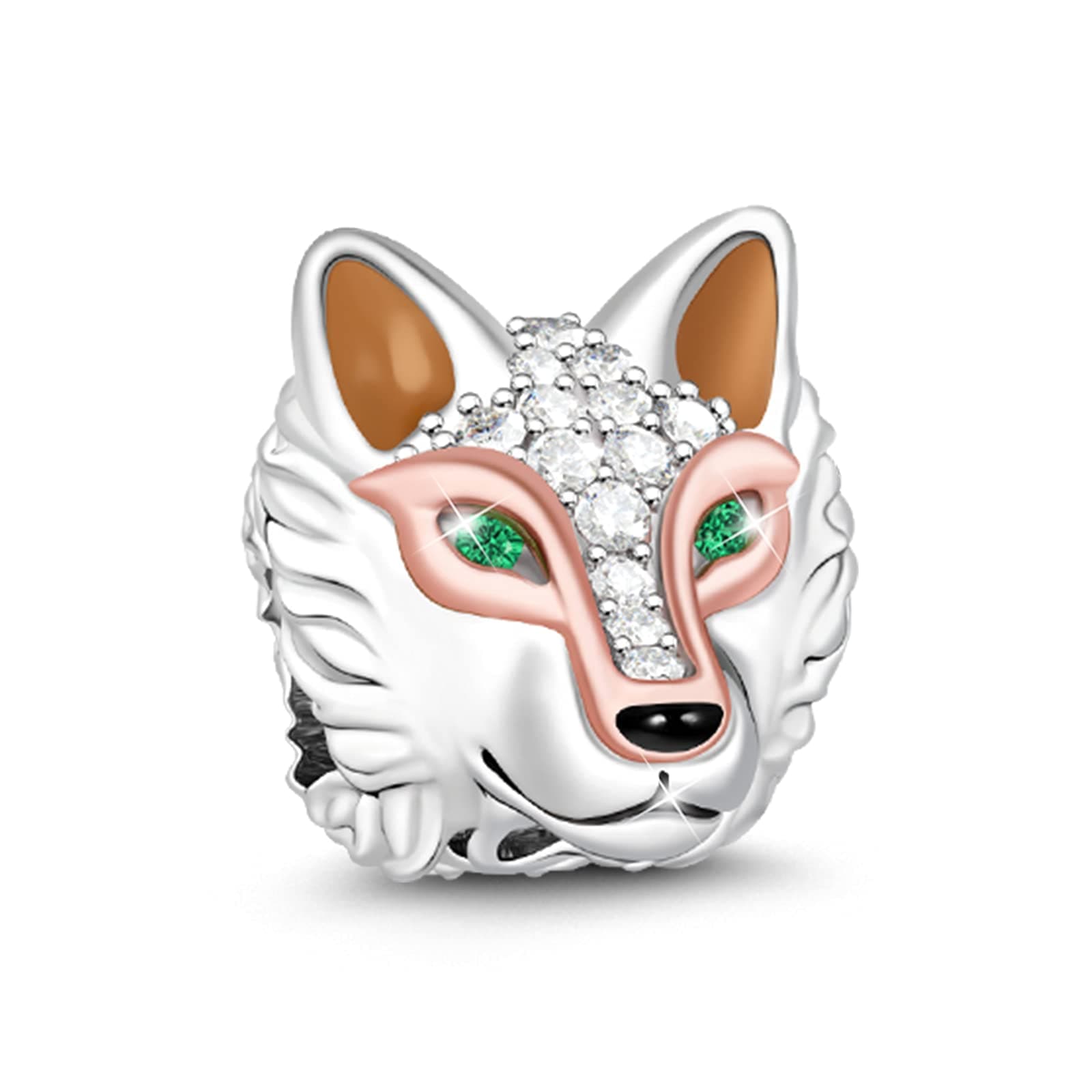 GNOCEWomen's Charms 925 Sterling Silver Wolf Head Intelligent Wolf Charm with Cubic Zirconia Compatible with Bracelets and Necklaces