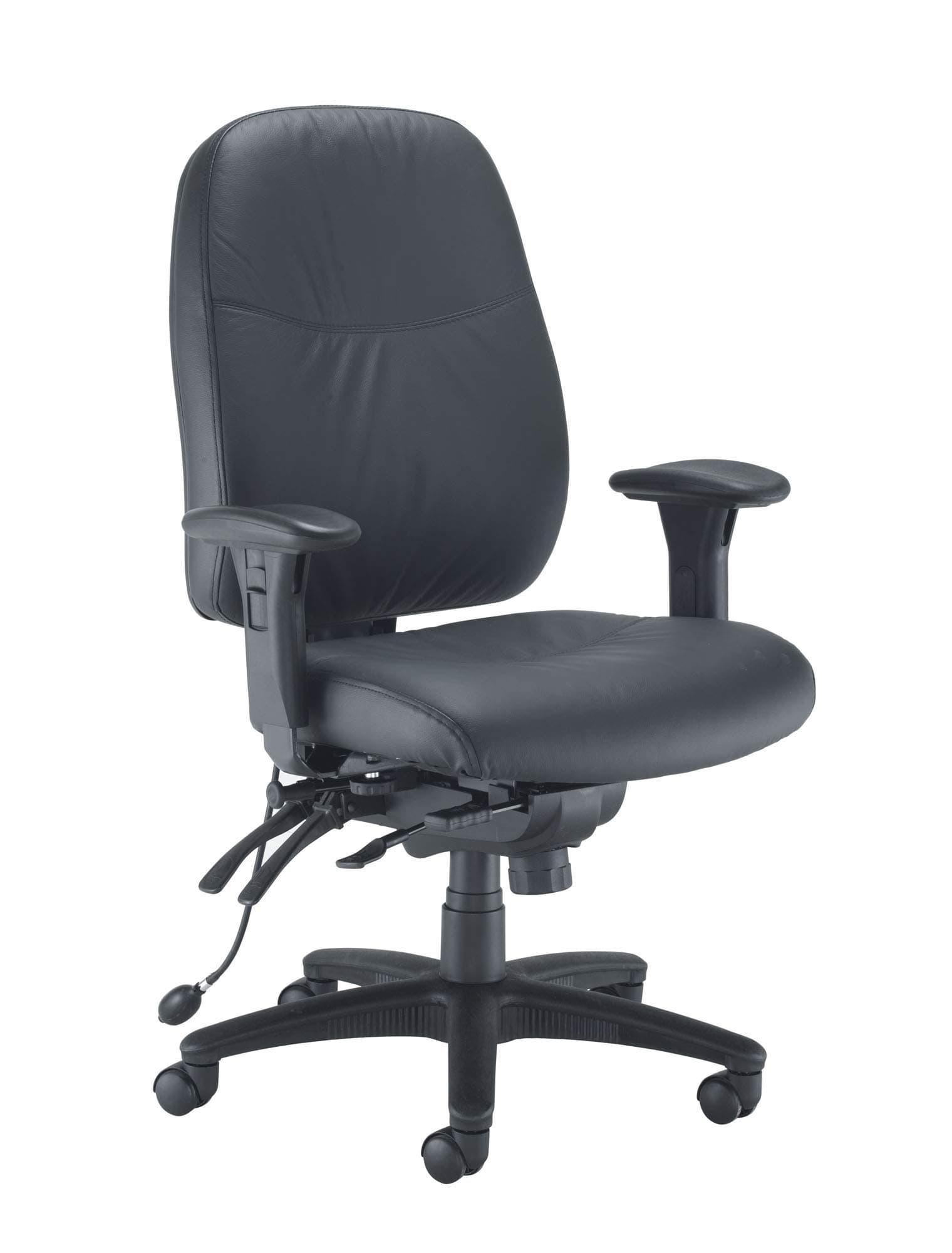 Office Hippo 24-Hours Desk Chair with Seat Slide, Arms and Adjustable Lumbar Support, Fabric, PU Leather, Black, 69 x 67 x 110.5 cm