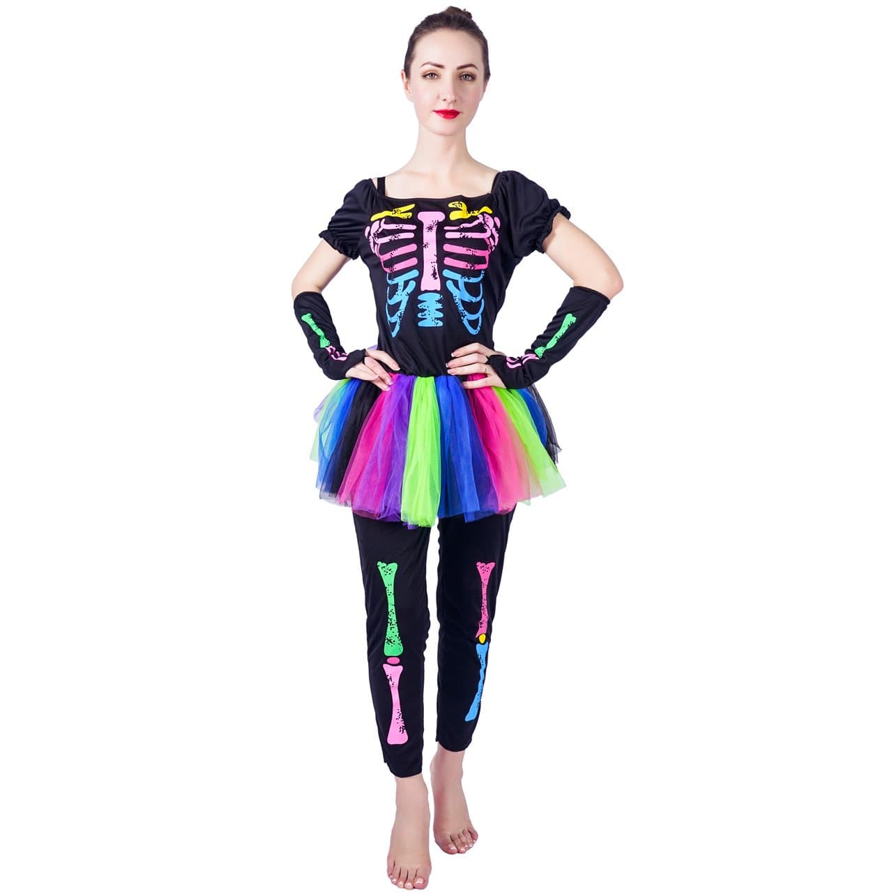 Women's Colorful Skeleton Halloween Costumes (L)