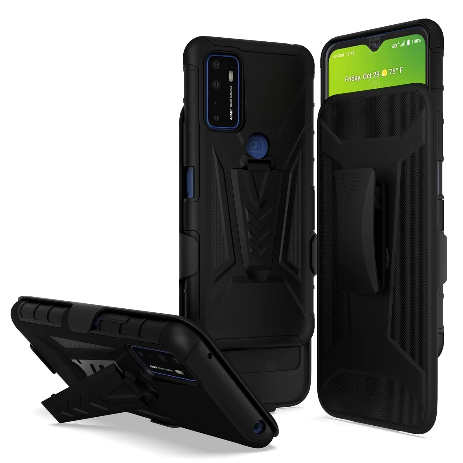 NKase Case for Coolpad SUVA / CP3669AANB (2021), Coolpad SUVA Phone Case with Belt Clip Holster Stand Kickstand Heavy Duty Hybrid Phone Cover Protective Case, Black