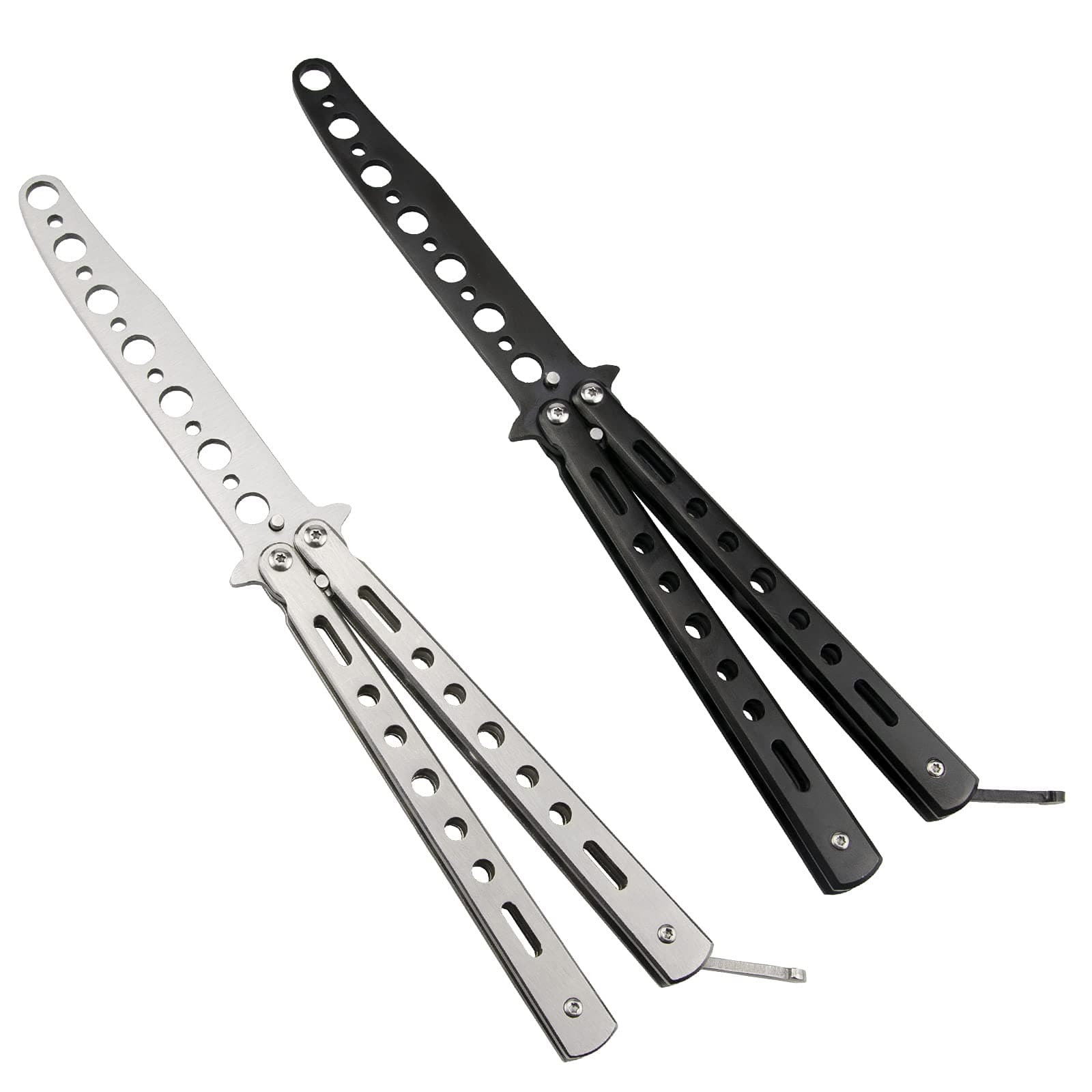 2 Pcs Butterfly Knife, Balisong Butterfly Trainer Practice Butterfly Trainer,Pocket Practice Training Knifes,Stainless Steel, Unsharpened Blade 100% Safe for Practicing Flipping Tricks