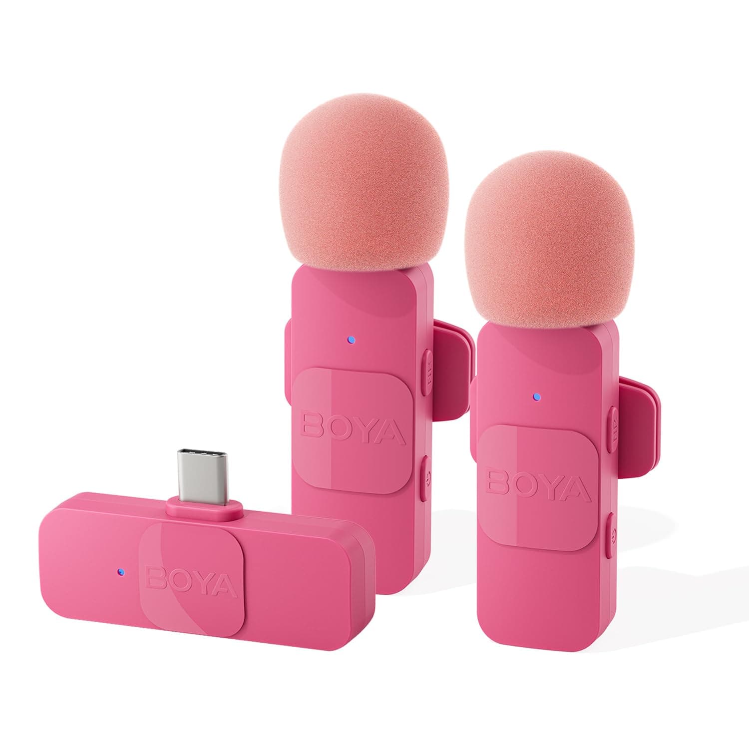 BOYA Wireless Lavalier Microphone, iPhone iPad ANDROID Phone Omnidirectional, External Mini Lapel, Lightning USB-C Microphone (Pink, USB-C(TX+TX+RX))