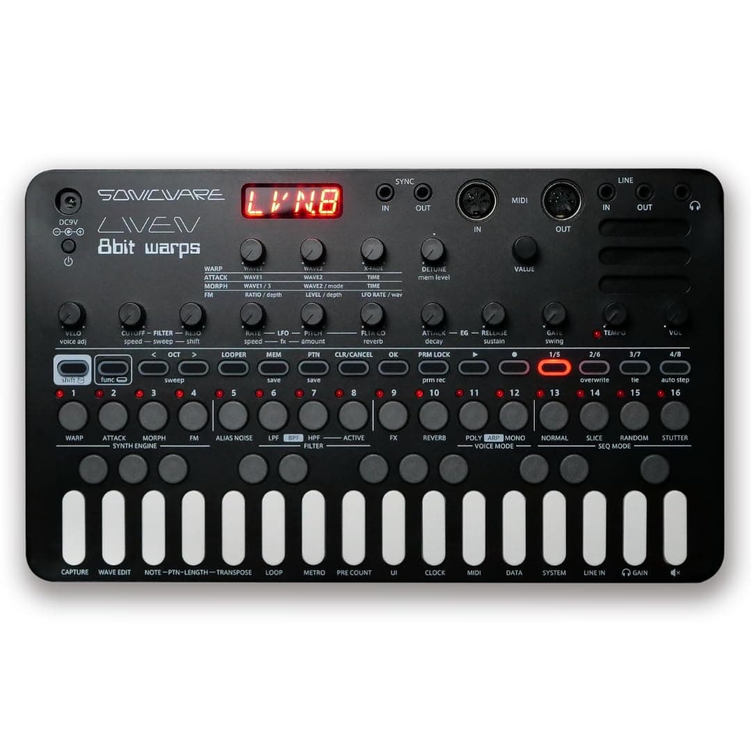Liven 8bit Warps [8-bit Synthesizer with 4-track Looper] – Portable, Battery-Powered & Built-in Speaker for On-the-Go Sound Creation, Covering Chiptune, Game Music, and Ambient Music