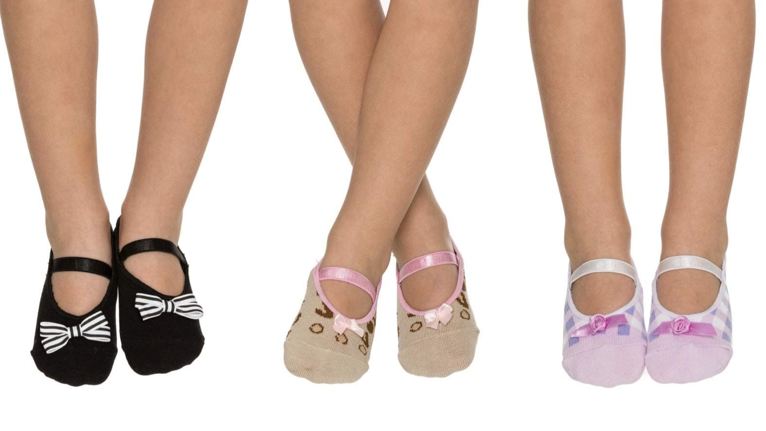 3 Pairs Non Slip Skid Crossover Cotton Ballerina Yoga Socks with Grip Bottom for Kids Girls Toddlers Children (2-4/5-7 Year)