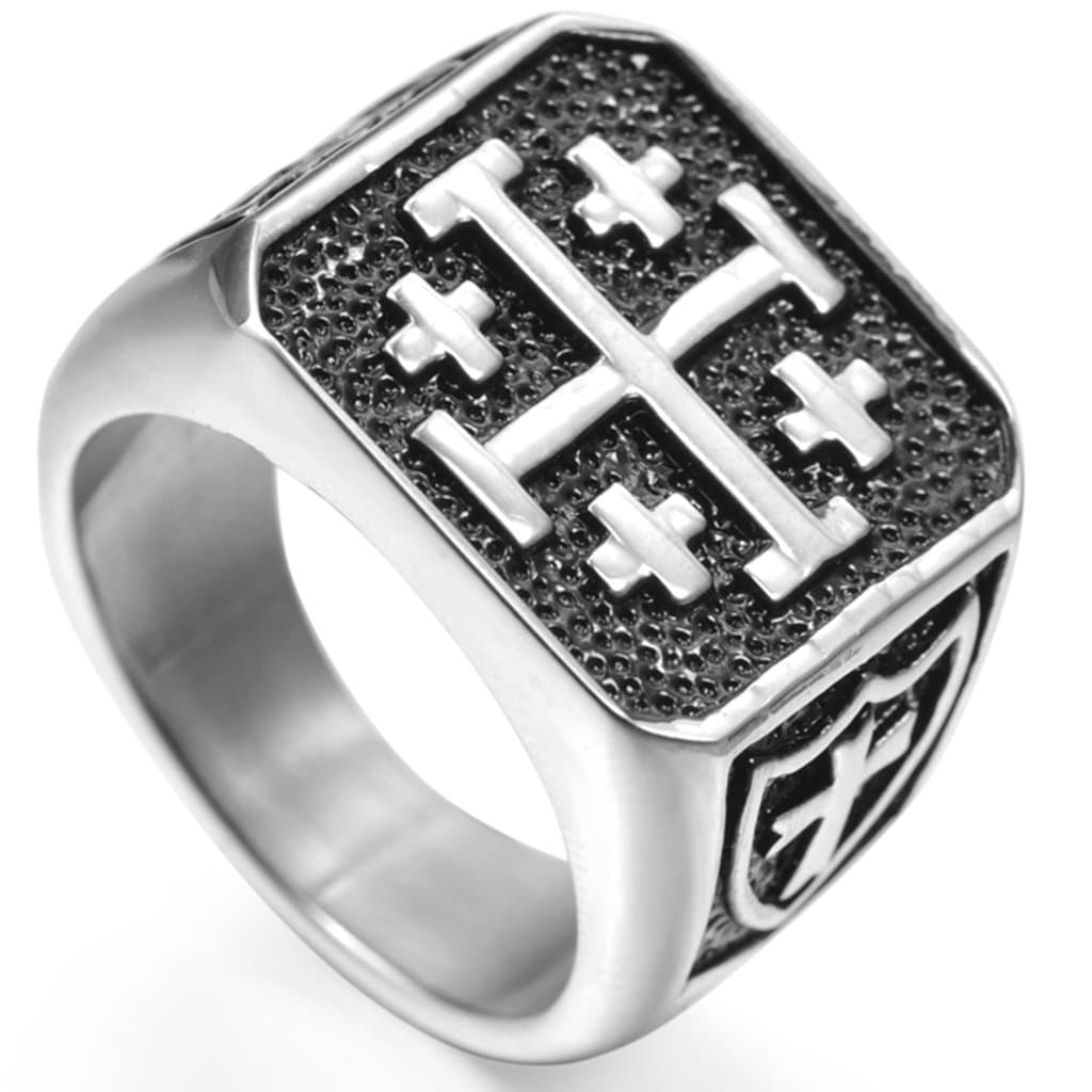Jude Jewelers Stainless Steel Crusader Jerusalem Cross Ring