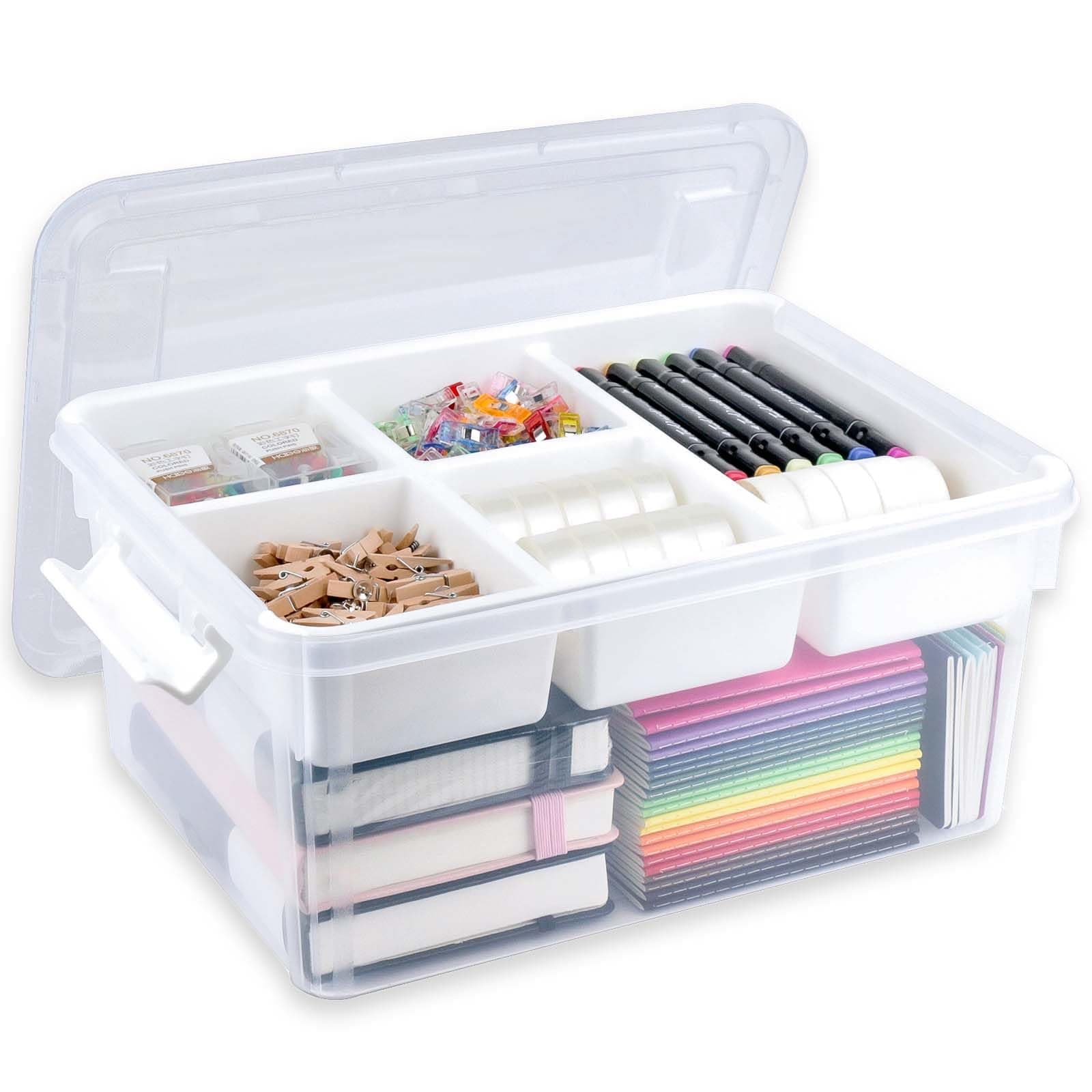 17 QT Clear Plastic Storage Box with Removable Tray,Stackable Containers with Lids,Art Supply Organizers,Craft Bins for Organizing Bead,Playdoh,Coloring Book