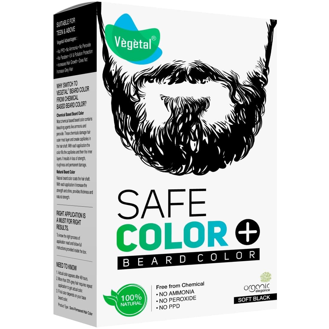 Safe Color - Soft Black 25gm - Certified Organic Chemical and Allergy Free Bio Natural Beard Hair Color with No Ammonia Formula for Men