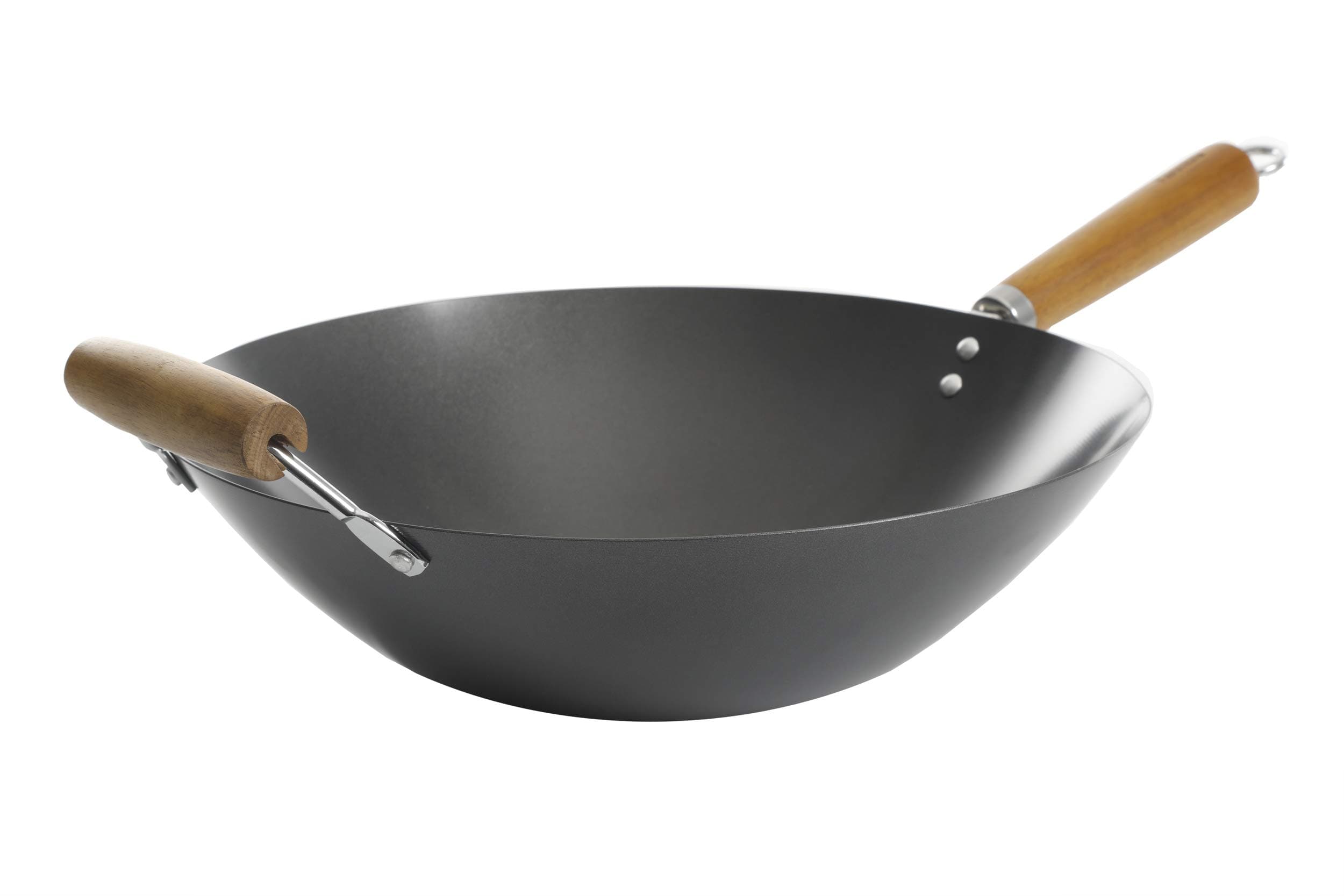 Kenmore Hammond 14-Inch Flat Bottom Carbon Steel Wok, Black, Durable Non-Stick Stir Fry Pan for Gas and Electric Stovetops