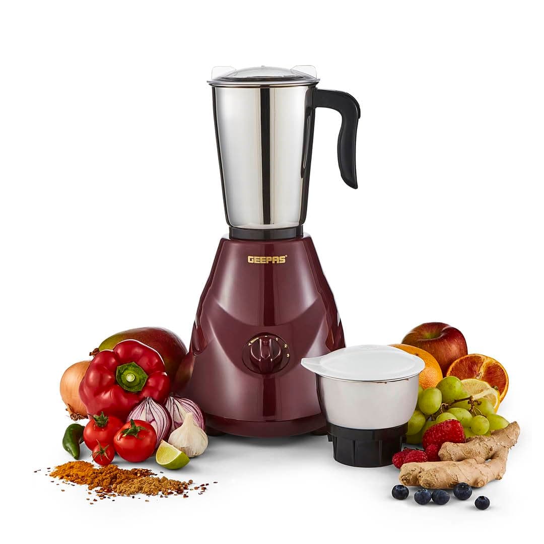 Geepas 2-IN-1 Mixer Grinder- GSB44091| 550W Powerful Motor, Stainless Steel Jars and Blade| Ergonomic Grip and Equipped with Overload Protector| Perfect for making Smoothies, Milkshakes, Etc