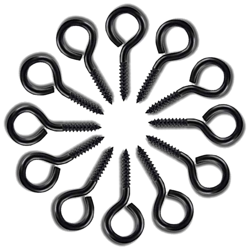 Small Screw Eye Hooks Metal Eye Hook 90 Pieces Black Zinc Plated Metal Cup Hooks Eye Shape Screw Hooks Self Tapping Screws Hooks Ring 0.79 Inch