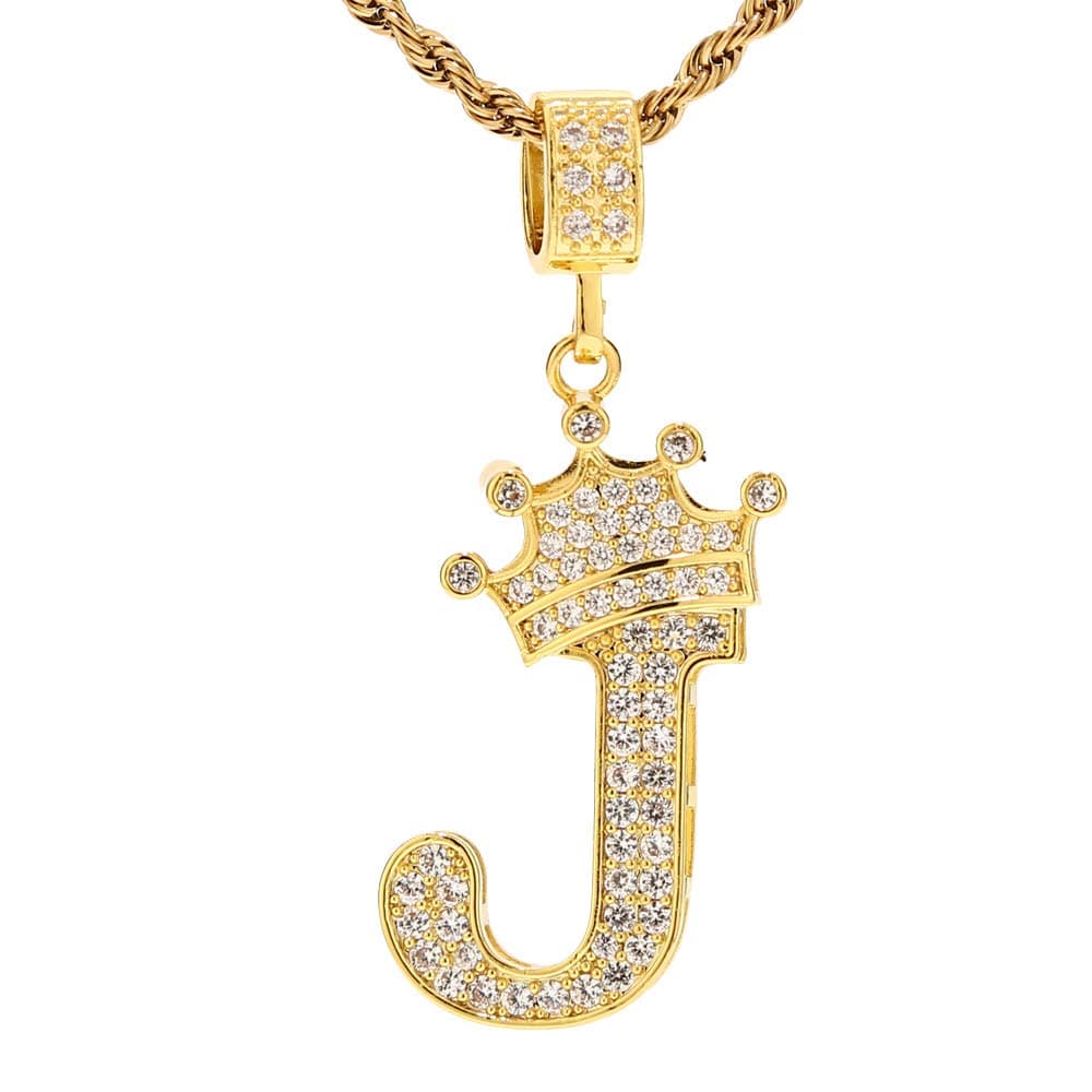 A-Z Letters Necklace Crown Necklace for Men Women 18K Gold Plated Letters Pendants with 23'' Chain Hip Hop Alphabet Name Jewelry Mom Gifts