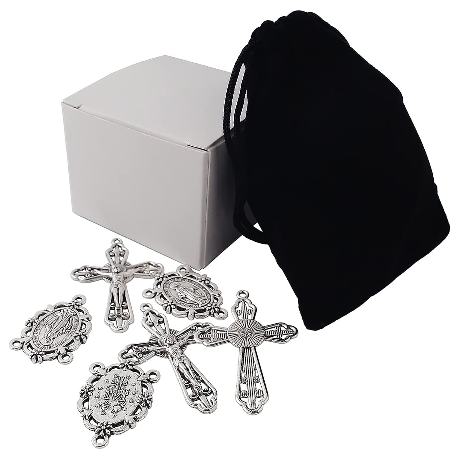 Luomu 3 Sets of Catholic Virgin Mary Centerpiece and Pardon Crucifix for DIY Making Rosary