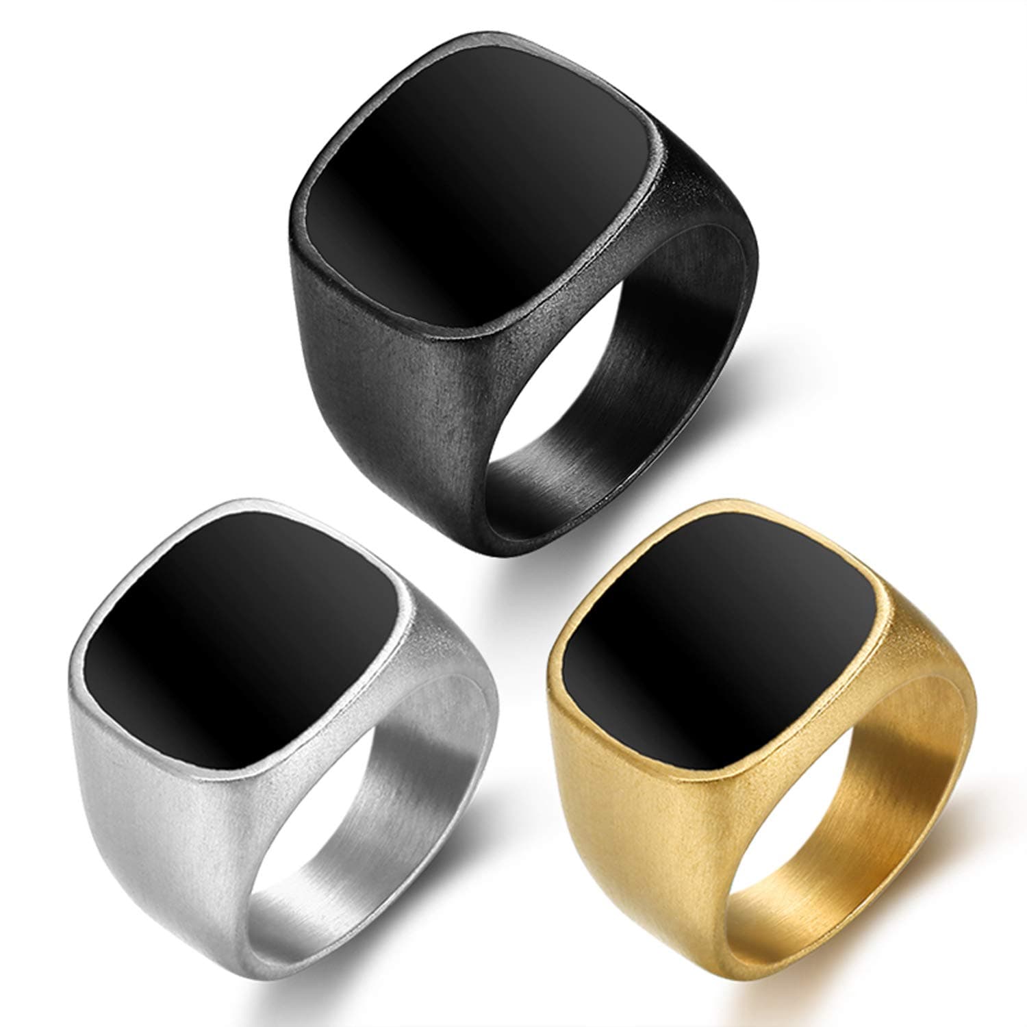 ENHONG Mens Rings Stainless Steel Square Signet Rings for Men,Pinky Thumb Ring for Dad Father Jewelry Gift for Him,Men's Ring for Biker