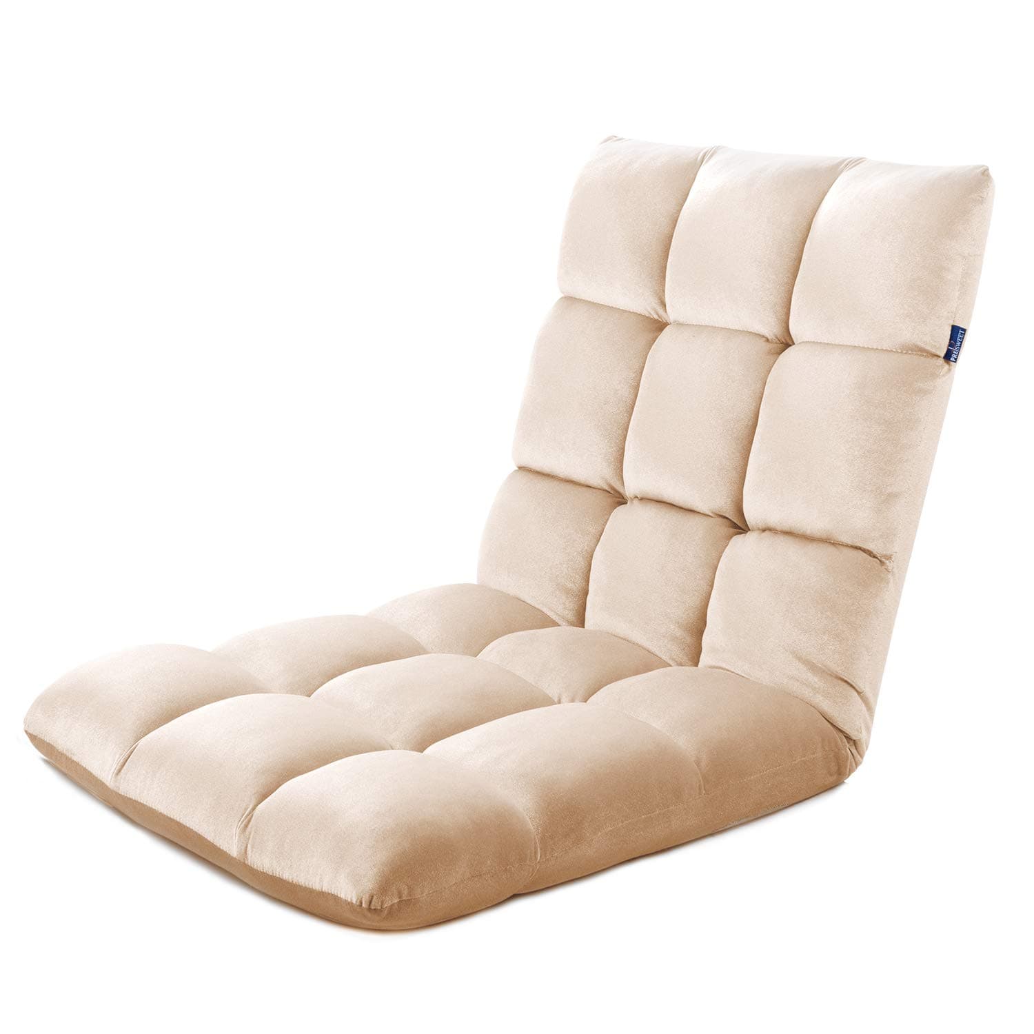 Floor Chair Folding Gaming Sofa with Adjustable Backrest Padded Lazy Recliner Lounger Sleeper Bed Couch Comfortable Back Support for Reading Games Meditation (Beige)