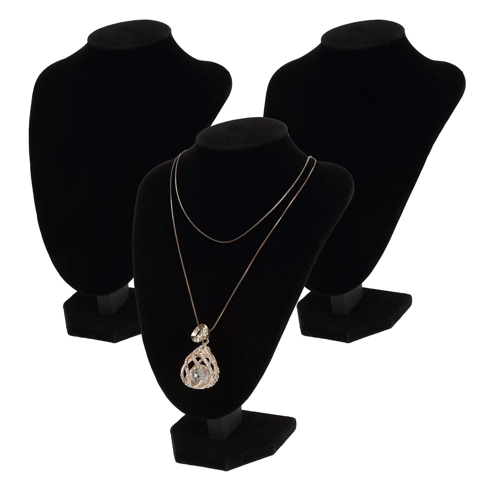 Foraineam 3 Pack Black Velvet Necklace Bust Display 3D Jewelry Chain Organizer Mannequin Model Display Stand Holder