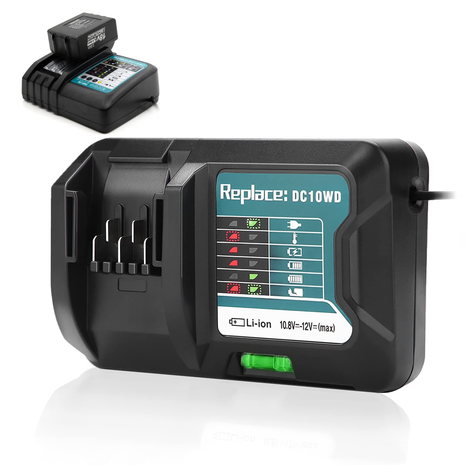 10.8V~12V Lithium Battery Charger for Makita, DC10WD DC10SB DC10WC BL1015 BL1016 BL1021B BL1041B Charger Replacement for Quick Charger(US Plug)