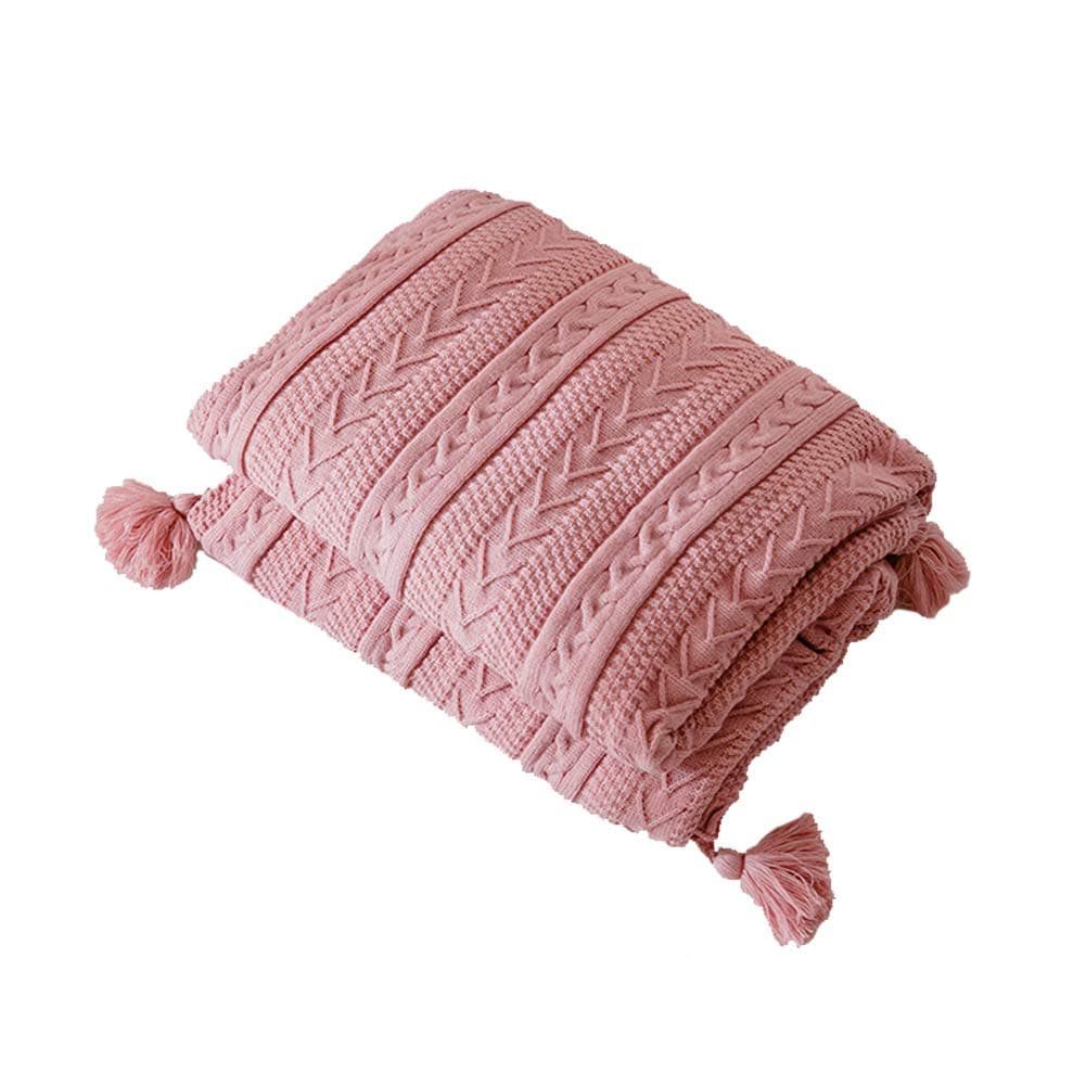 Knitted Tassel Blanket, Living Blanket, Microfiber Blanket, Autumn And Winter Plus Wool Blanket, Home Furnishing Bed Cover Blanket, Washable - 150X200cm,Pink