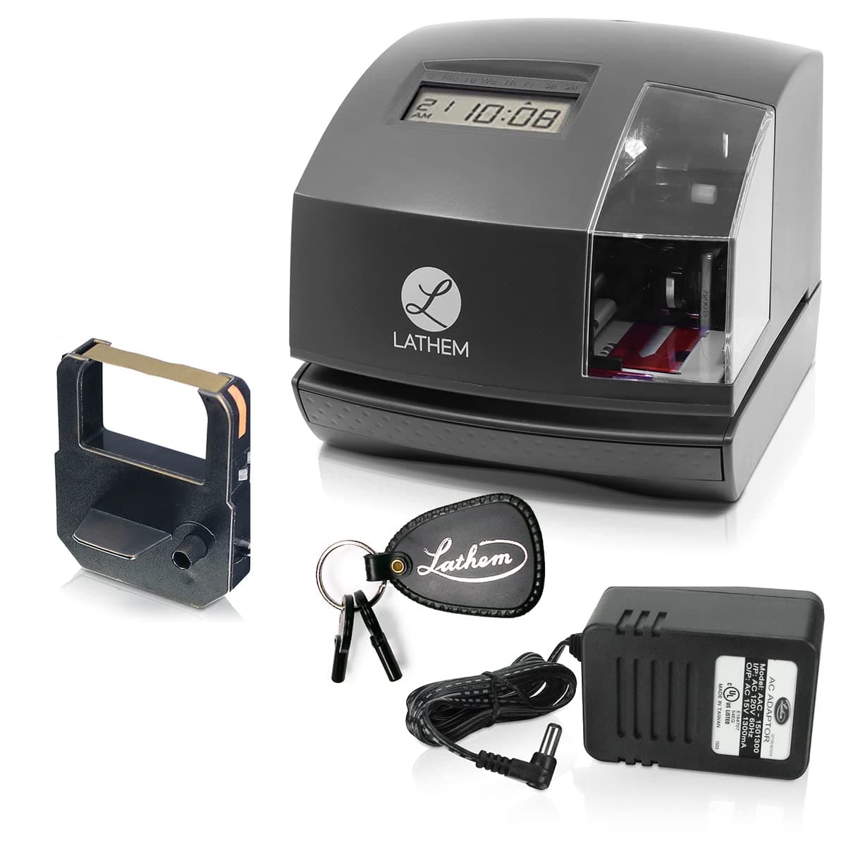 Lathem 1600e Time Clock Punch Machine & Document Stamp, Time Keeping System with Tru-Align Cards (5.7 X 6.3 X 7.2 Charcoal Gray)