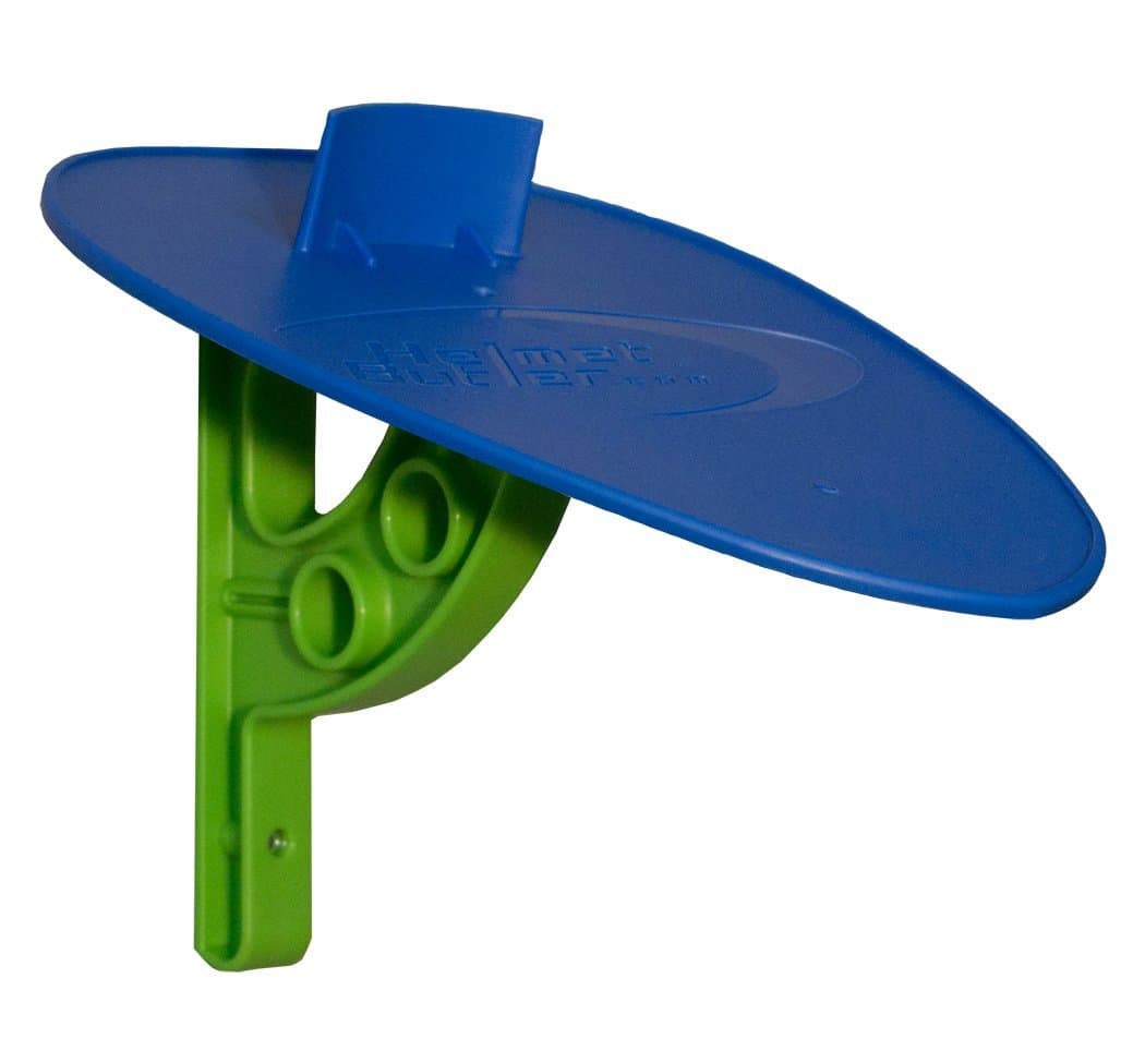 Helmet Butler - Motorcycle Helmet & Gear Storage System - Blue Top - Green Bracket