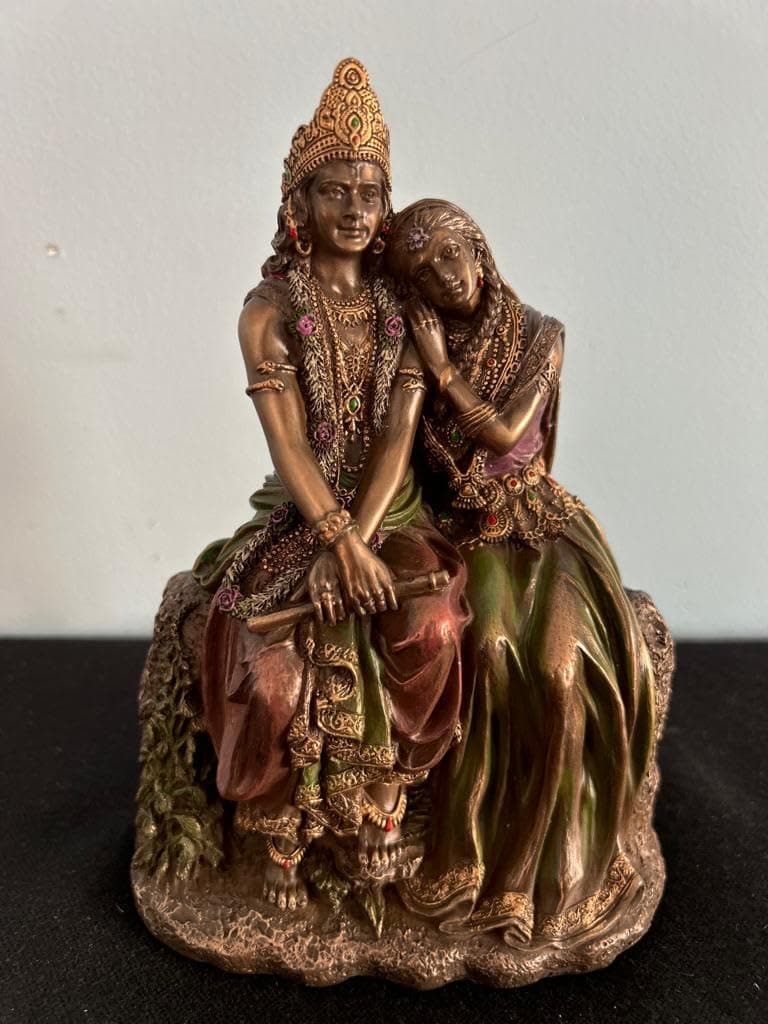 Radha Krishna Statue,17CM Bonded Bronze Radha Krishna Murti,Lakshmi Narayan Statue, Vishnu Lakshmi Idol,God of Love, Hindu Religious Gift