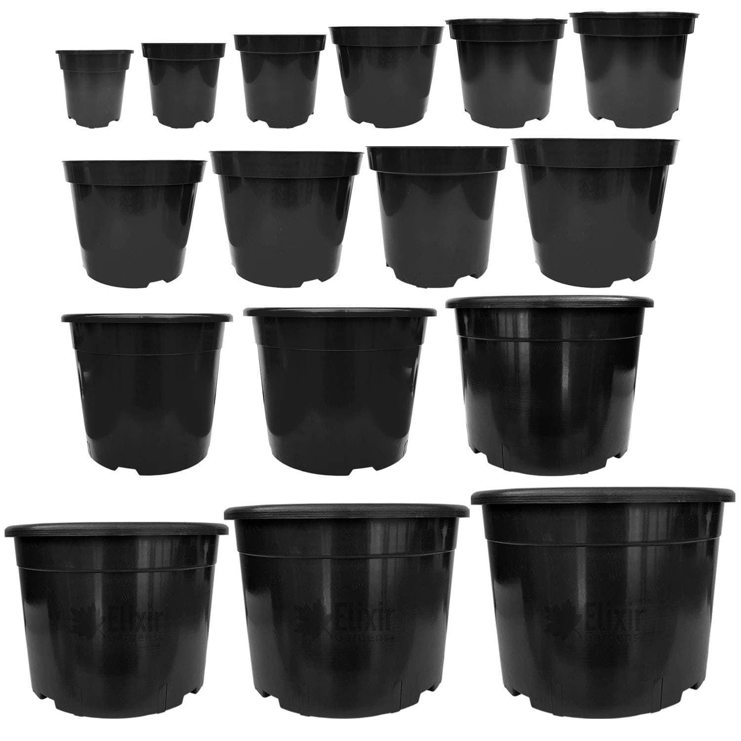 Elixir Gardens Black Plastic Garden Plant/Shrub/Flower Pots with Reinforced Rim 3L x 10