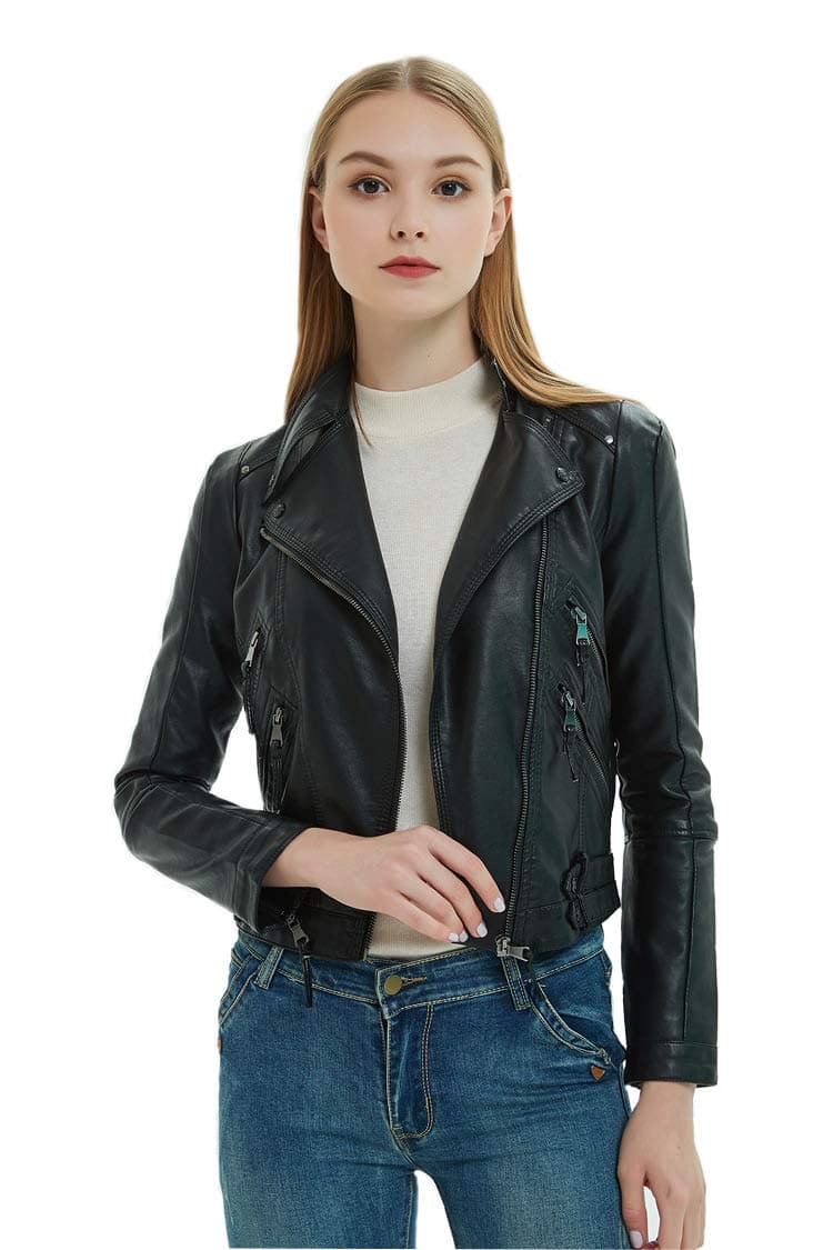 Gatti Women's Leather Jacket Zip up Faux Leather Moto Biker Short Coat Jacket with Pocket