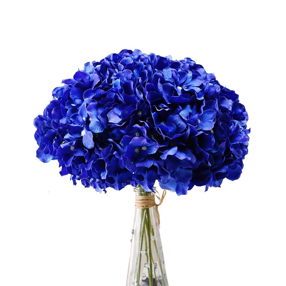AVIVIHO Royal Blue Flowers Hydrangea Artificial Flowers 10pcs Full Faux Hydrangea Silk Flowers Heads Fake Silk Flowers with Stems for Home Wedding Party Centerpieces Arch Party Decoration