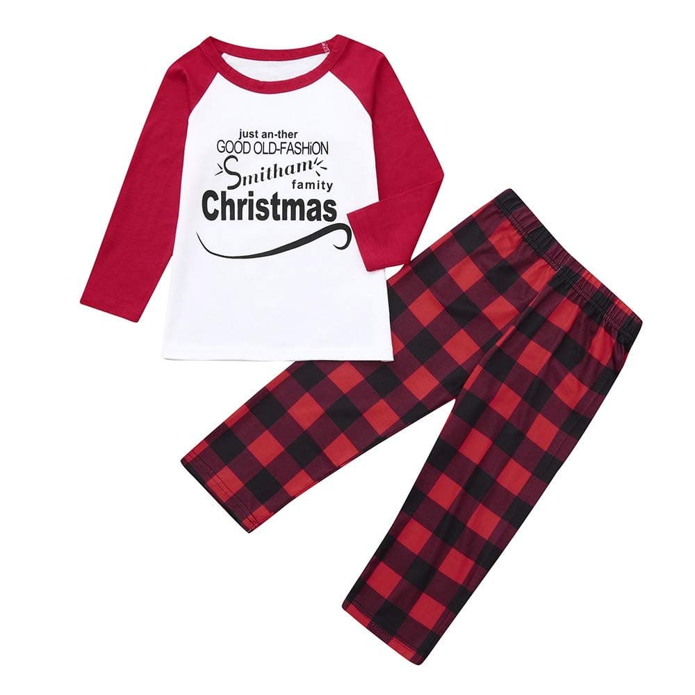 Family Christmas Pajams Set, Mommy＆Daddy＆Me Long Sleeve Letter Printed Tops+Plaid Pants Set Clothes Family Sleepwear Nightwear Baby Outfits