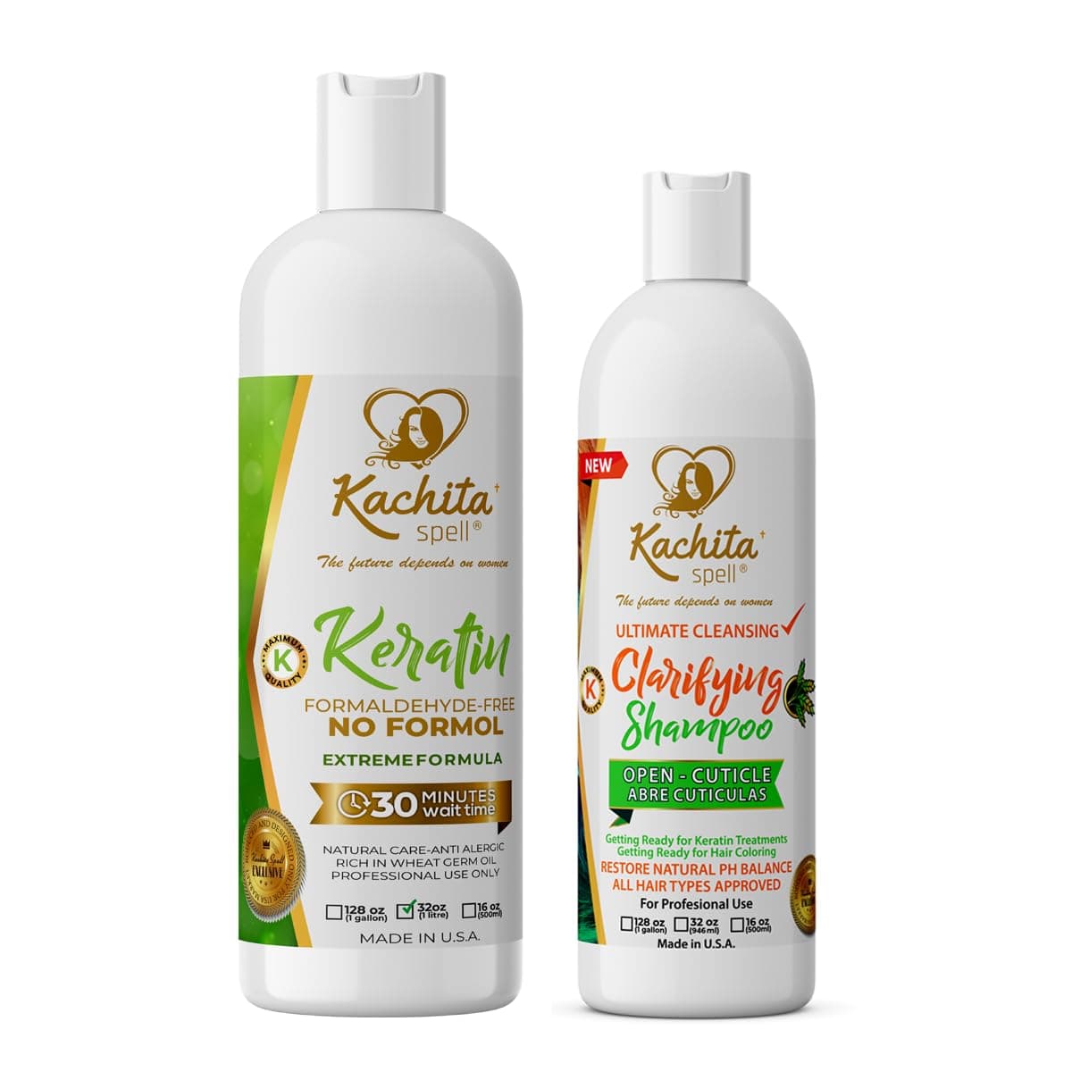 Kit No Formol Brazilian Keratin Treatment Alisado de Keratina Formaldehyde Free Kachita Spell + Clarify Shampoo
