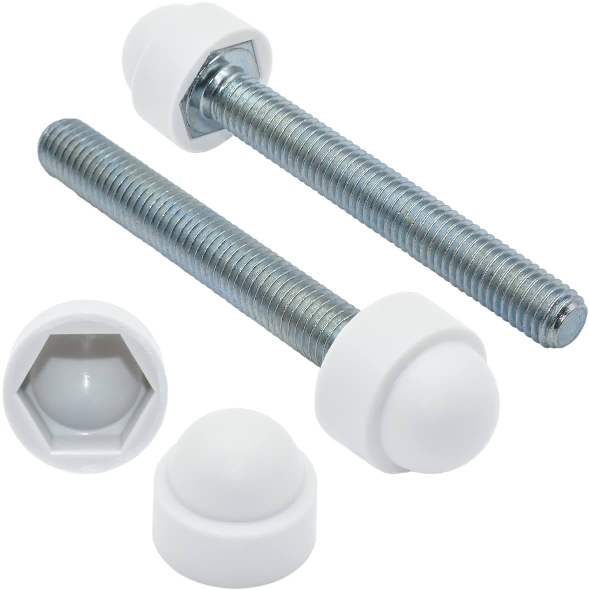 M12 WHITE NUT & BOLT DOME COVER CAPS HEX/HEXAGON, PLASTIC CAP (PACK OF 50)