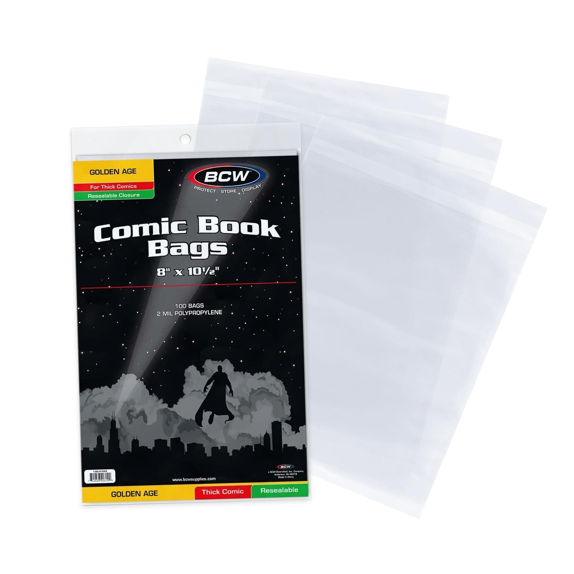 Thick Resealable Golden Age Comic Bags - 100 Pack | Crystal Clear, Acid-Free Protection, Polypropylene Sleeves | Comic Bags for Secure Storage of Standard Golden Comics Collection