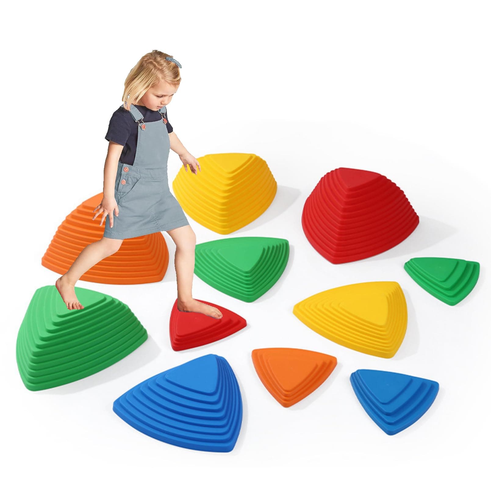 AM ANNA Balance Stepping Stones for Kids - 11 Pcs Set Promotes Coordination, Strength, and Stability - Child Safe Rubber Fitness Equipment