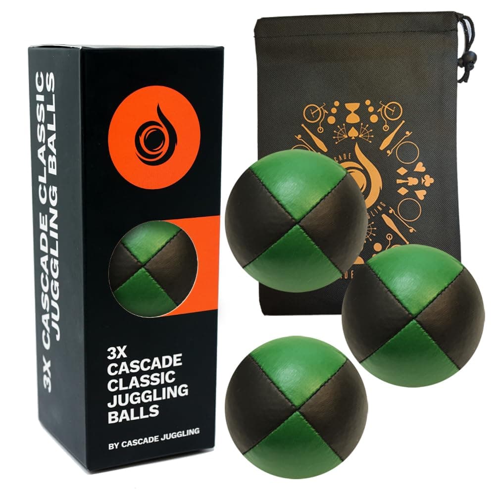 Cascade Juggling 3 x Pro 115g Classic Black Theme Balls - Thud Balls & Bag - Set of 3 Balls (Green and Black)