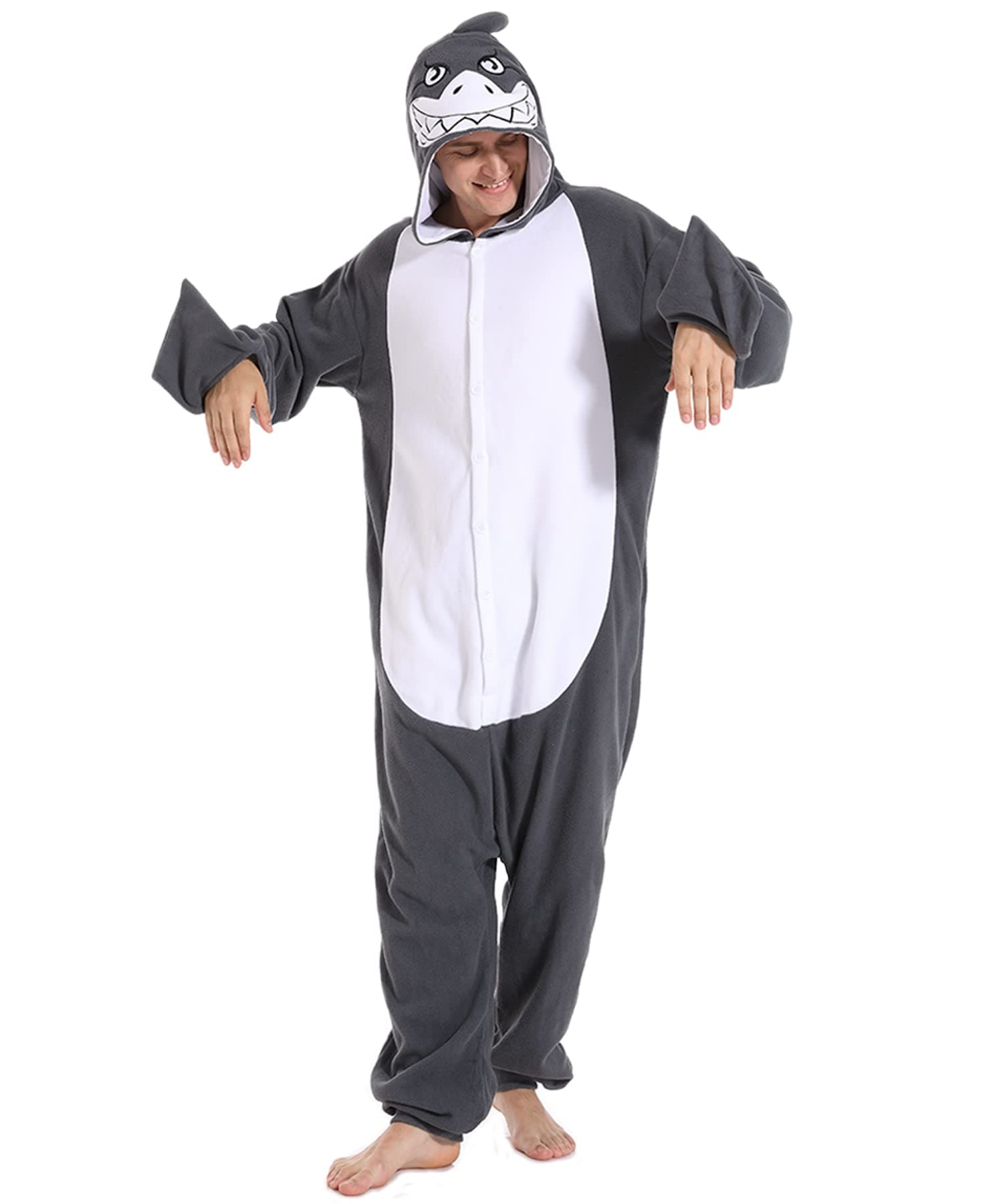 FocupajaAdult Shark Onesie Pajamas Animal Cosplay Costumes Cartoon Sleepwear One Piece Homewear Women Men