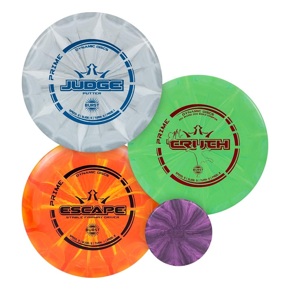 Prime Burst Disc Golf Starter Set | Beginners Frisbee Golf Set | Sets Include Disc Golf Putter, Midrange, Fairway Drivers, and Distance Driver | Colors Will Vary