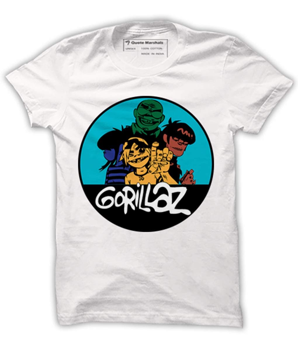 Quote Marshals Music Gorillaz White Cotton T-Shirt for Men's