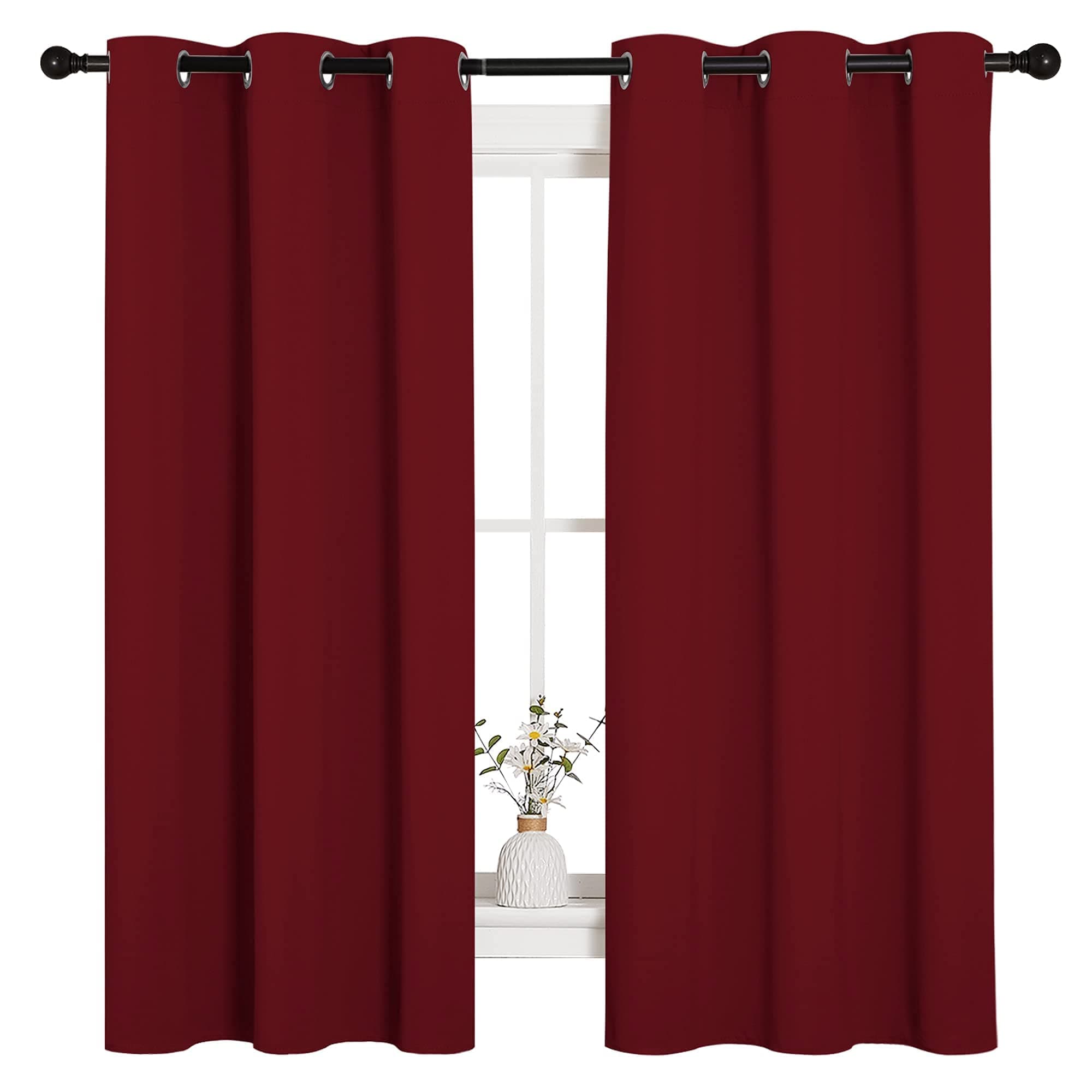 Holiday Christmas Decor Thermal Insulated Solid Grommet Blackout Curtains/Drapes for Living Room (1 Pair, 42 by 63 inches, Burgundy Red)
