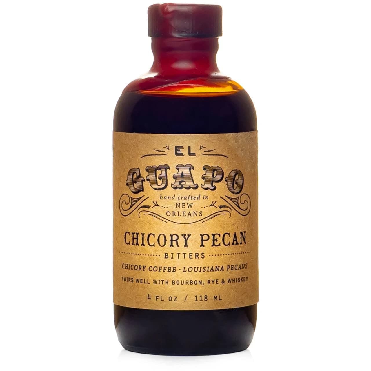 El Guapo Chicory Pecan Bitters 118ml - Handcrafted Aromatic Coffee & Pecan Flavor for Cocktails - Alcohol Free Award Winning Southern Specialty - Perfect for Old Fashioneds Baking & Mixology Creations